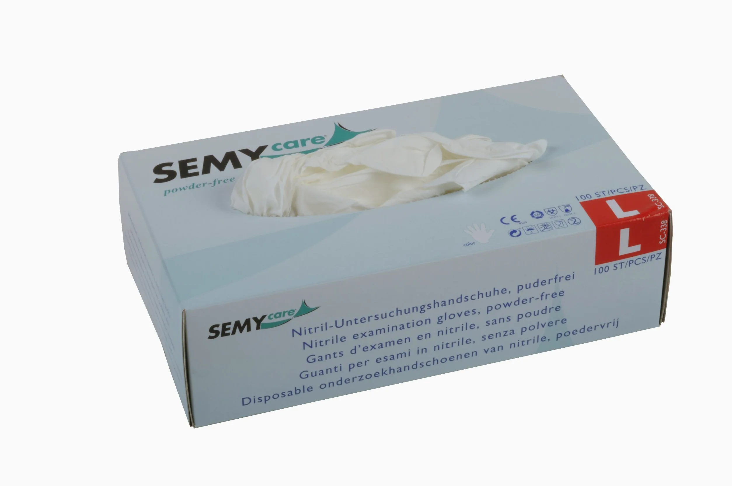 Semy Care nitrylowe rękawiczki do badania, bez talku, rozmiar L, białe AQL 1.5, 10 sztuk w opakowaniu (10 x 100 sztuk)