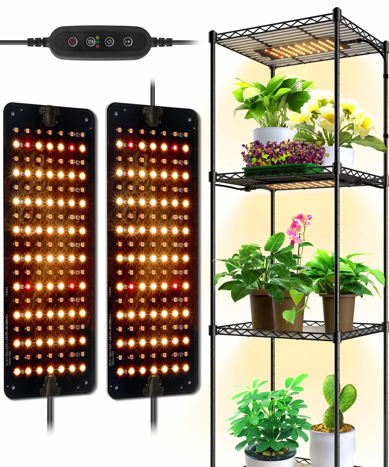 Barrina Lampa LED do uprawy roślin, 20W (2 x 10W) ultracienki panel świetlny do pełnym spektrum z timerem, lampa LED hydroponiki, sadzonek, sukulentów, kwiatów i roślin, 2 szt