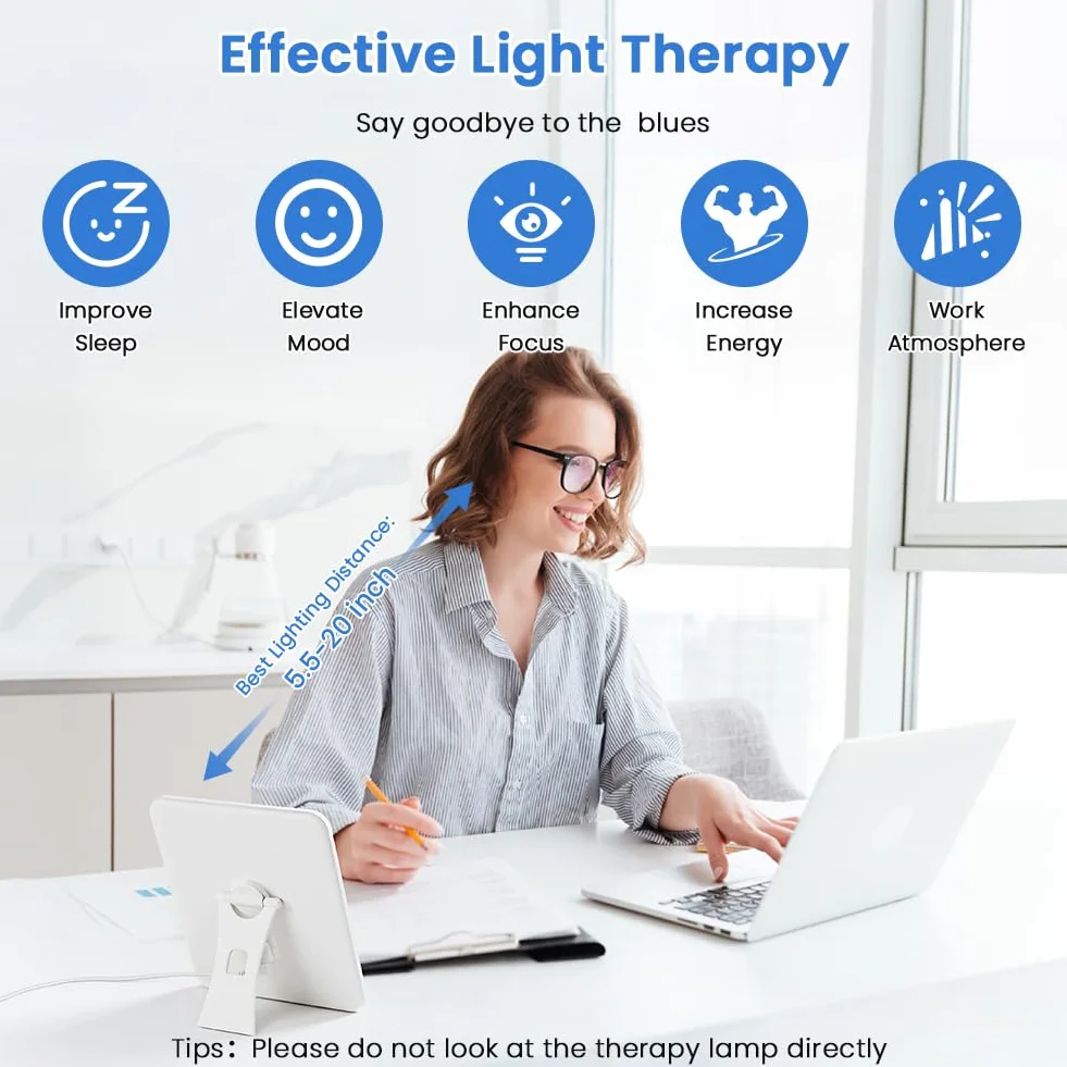 Tageslichtlampe 15000 Lux, Simulation von Tageslicht, flimmer- und UV-freie LED-Technologie, Tageslichtleuchte mit verstellbarer Halterung und Dimmer für Zuhause/Büro