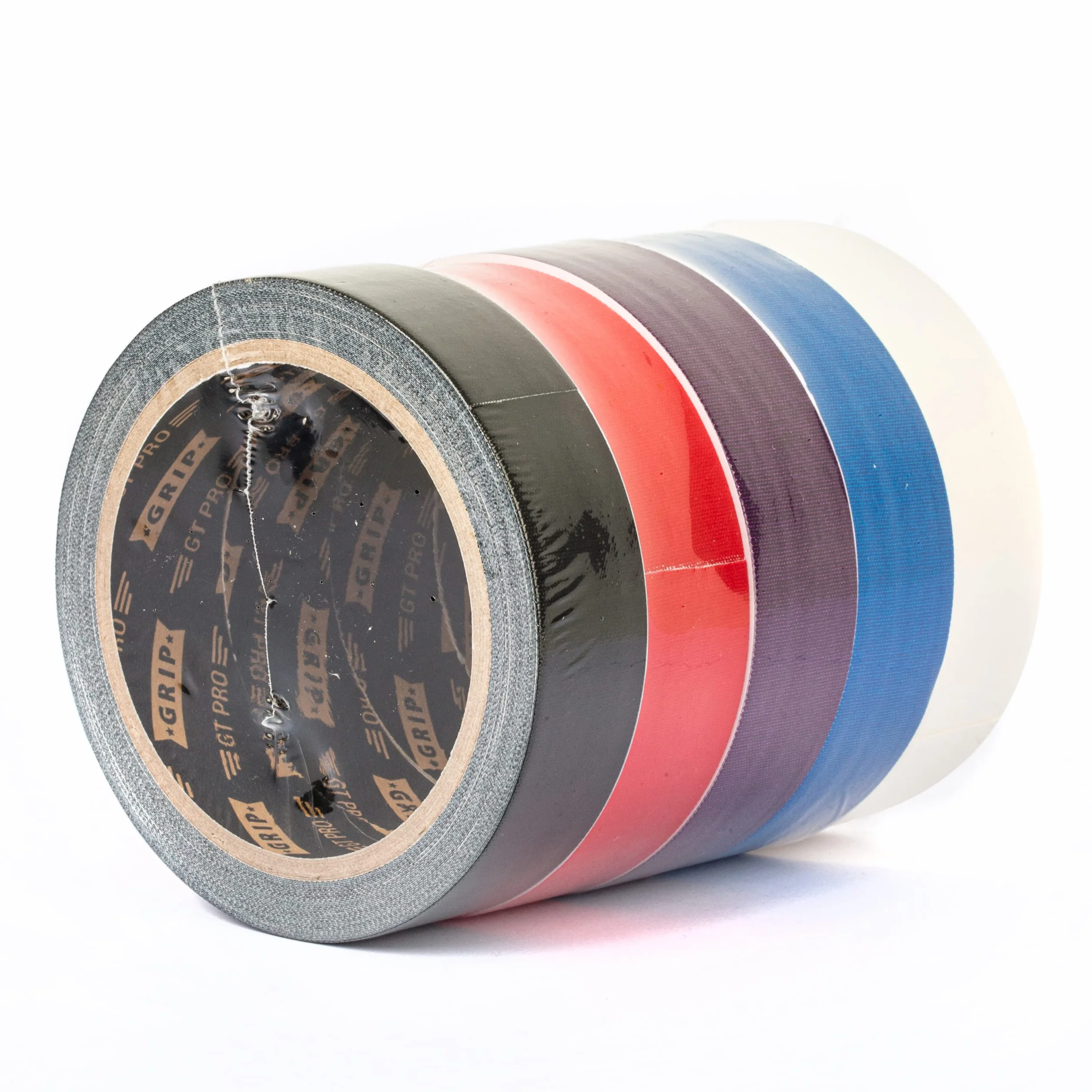 GRIP Eventbasics GT PRO Zestaw 5 kolorowych pasków do Hula Hoop Tape 25 mm x 10 m, Gaffa Tape czarny, biały, fioletowy, czerwony i niebieski