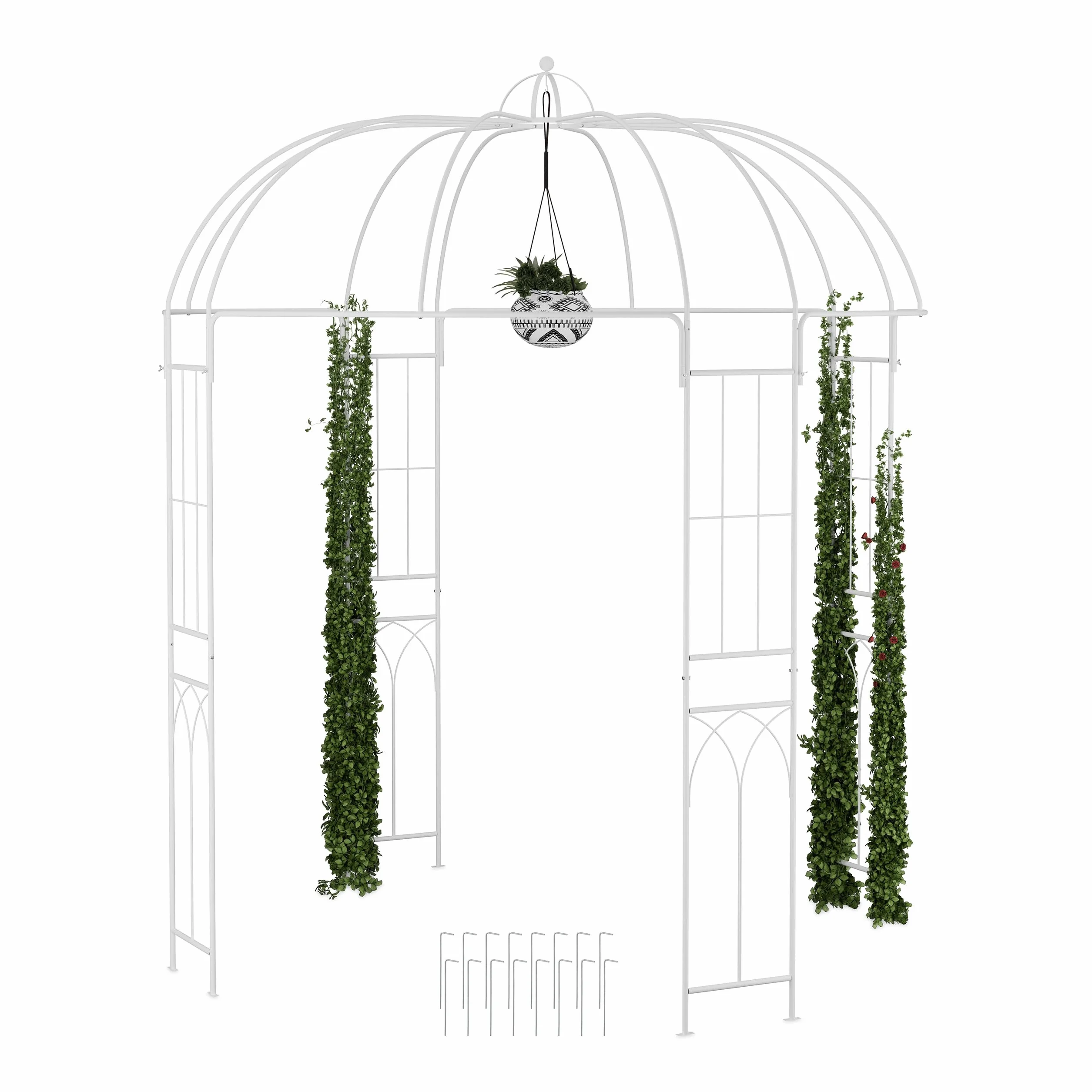 Relaxdays Altana ogrodowa, pawilon metalowy, wys. 269 x 211 x 211 cm, pawilon tarasowy, podpórka dla roślin, pergola, biała, stal