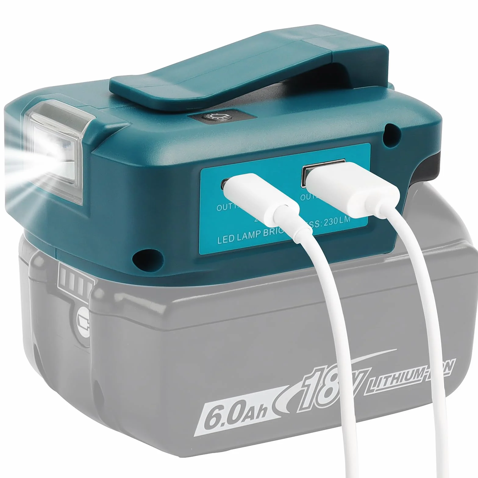 QUPERR- Adp05 Power Source Adapter do baterii roboczych do Makita 14,4 V i 18 V z parą interfejsu ładowania telefonu USB, z bezprzewodową latarką z portem DC（Adapter tylko）