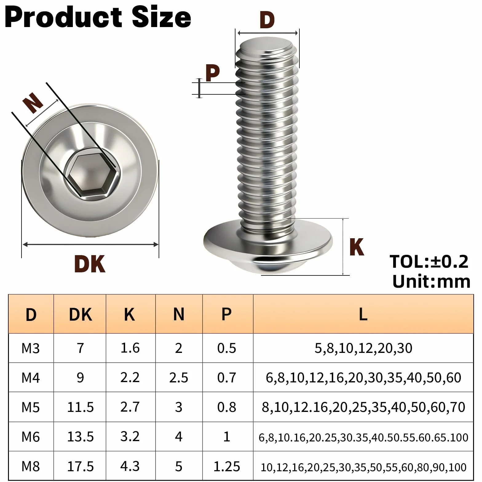 20 sztuk M3x10mm Śrub z Łbem Soczewkowym z Kołnierzem ze Stali Nierdzewnej A2 V2A,Śruby z Łbem Płaskim z Kluczem Imbusowym do Montażu Mebli