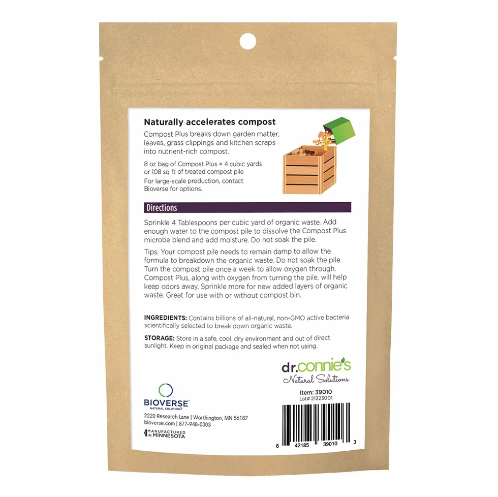 Dr. Connie's Compost Plus, 100 x skoncentrowany naturalny kompost Starter i przyspieszacz, całkowicie naturalny, kontrola zapachu do pojemników wewnątrz i na zewnątrz, szybka dekompozycja