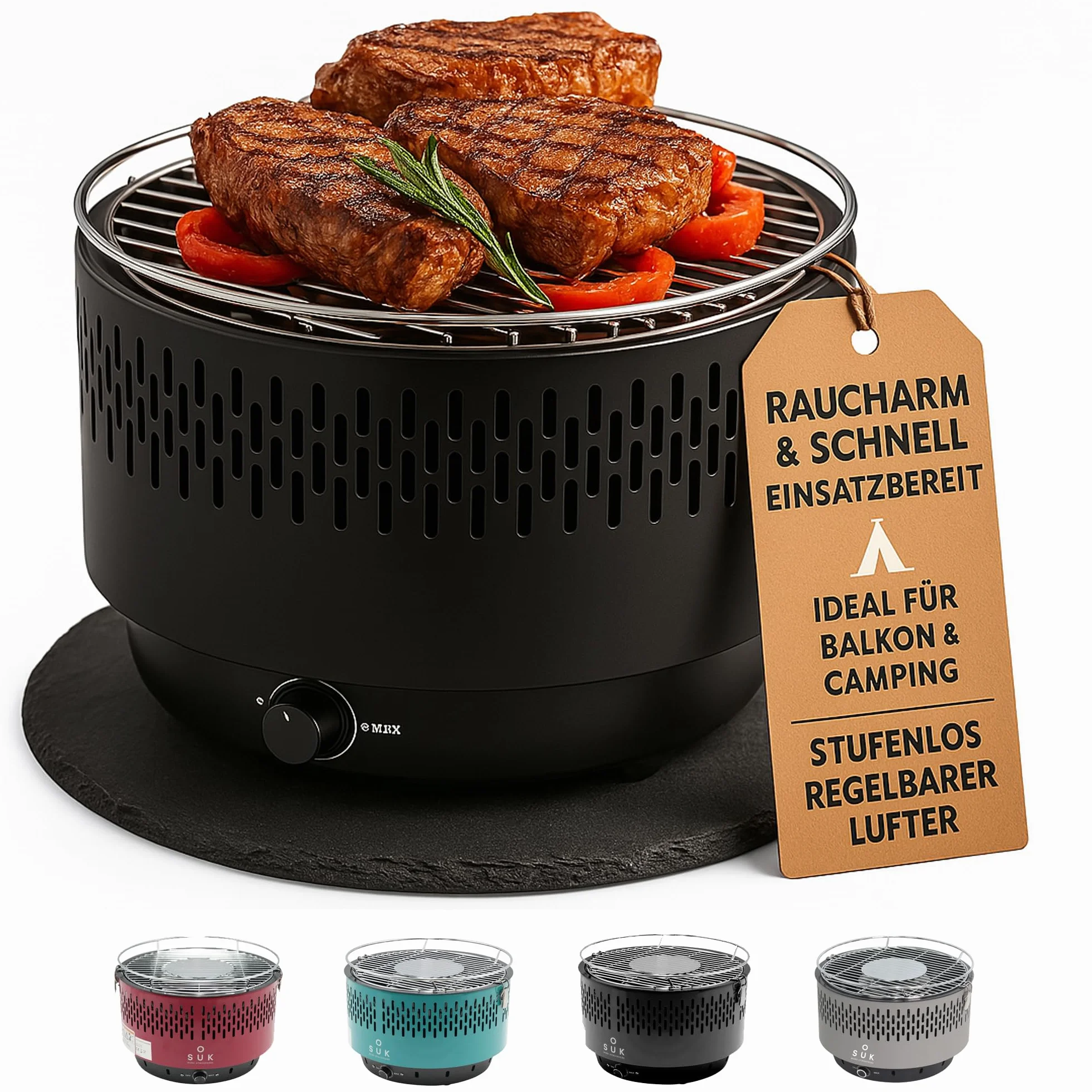 Grill stołowy na węgiel drzewny z wentylatorem BBQ Outdoor czarny