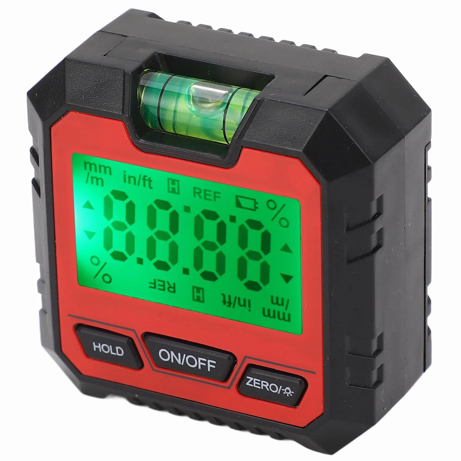 Poziomica Cyfrowa, Magnetyczny Cyfrowy Elektroniczny Miernik Poziomu i Kąta, Mini Inklinometr Kątomierza, Niwelator do zastosowań Stolarskich, Budowlanych, Murarskich (Czerwony)