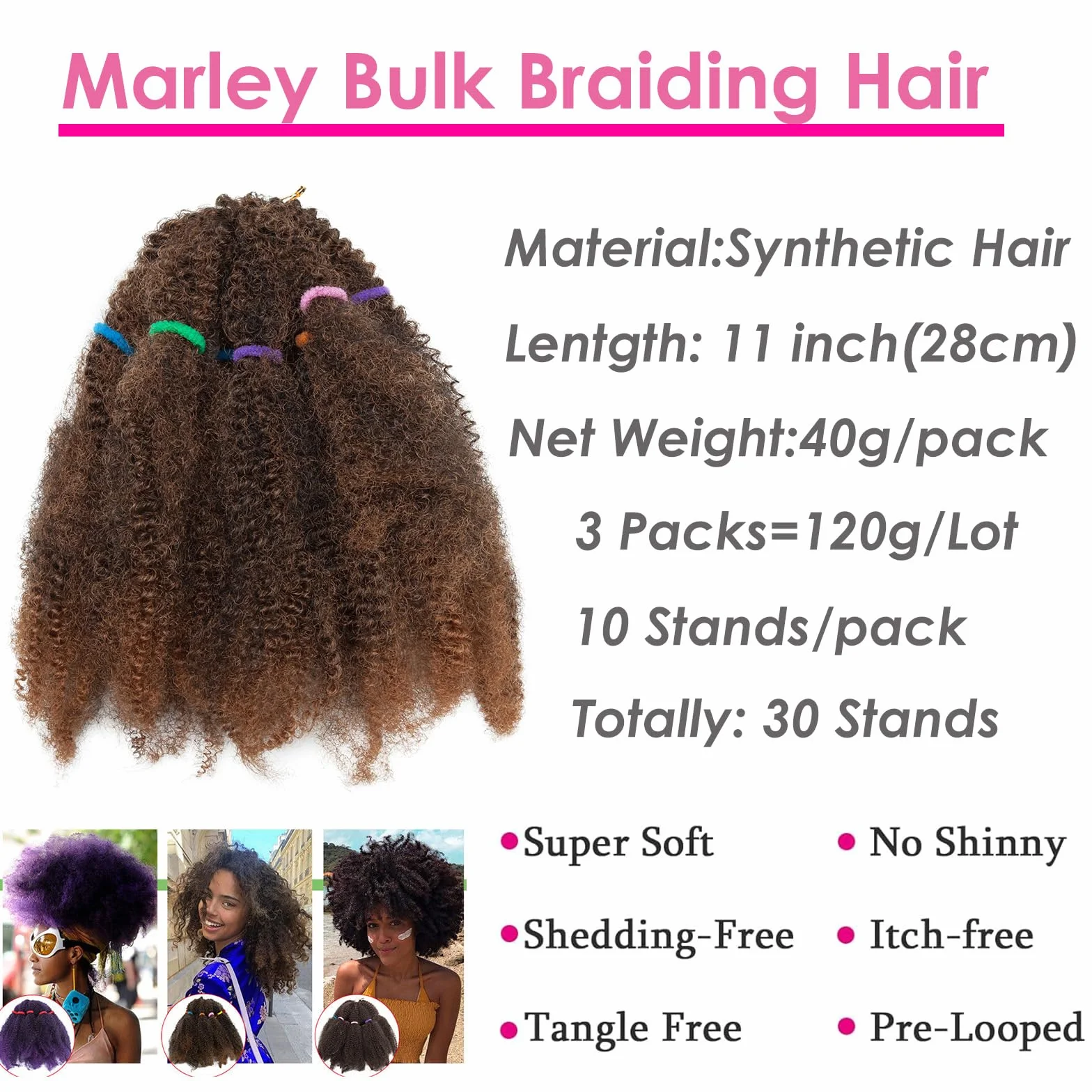 11" Afro Kinky Curly Braids Syntetyczne włosy Marley Braid Jerry Curls Hak Przedłużanie włosów Splot 3 paczki mieszane czarne auburn light