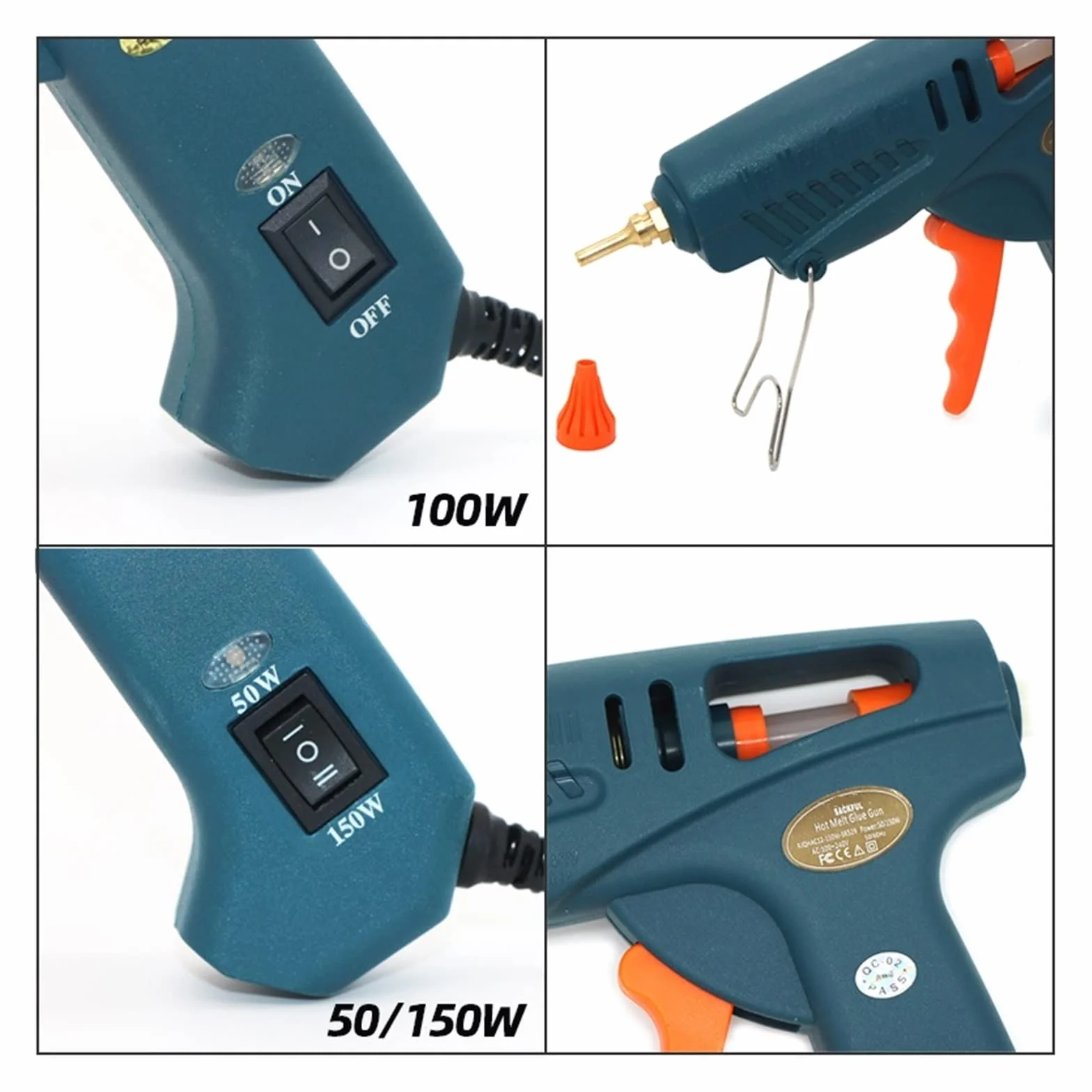 Pistolet na gorący klej, Pistolet do klejenia na gorąco 50 W/150 W 100 W dysza miedziana do 11mm klej w sztyfcie rękodzieło domowe DIY klej gorący pistolet torba na narzędzia(Tool Bag,100W)