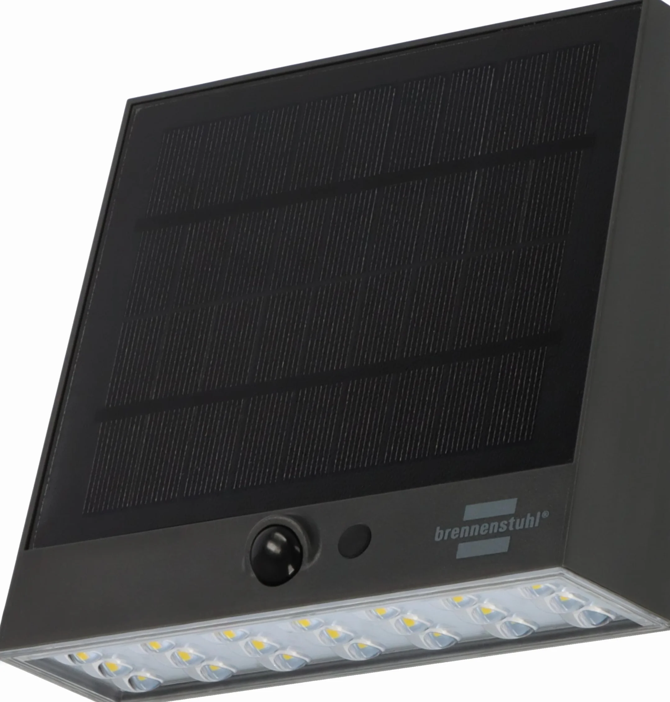Brennenstuhl Solarny reflektor LED SOL 1000 Plana/lampa ścienna LED do zastosowań zewnętrznych z czujnikiem ruchu (lampa solarna IP54, 1000 lm, 4 różne tryby świecenia, czujnik zmierzchu)