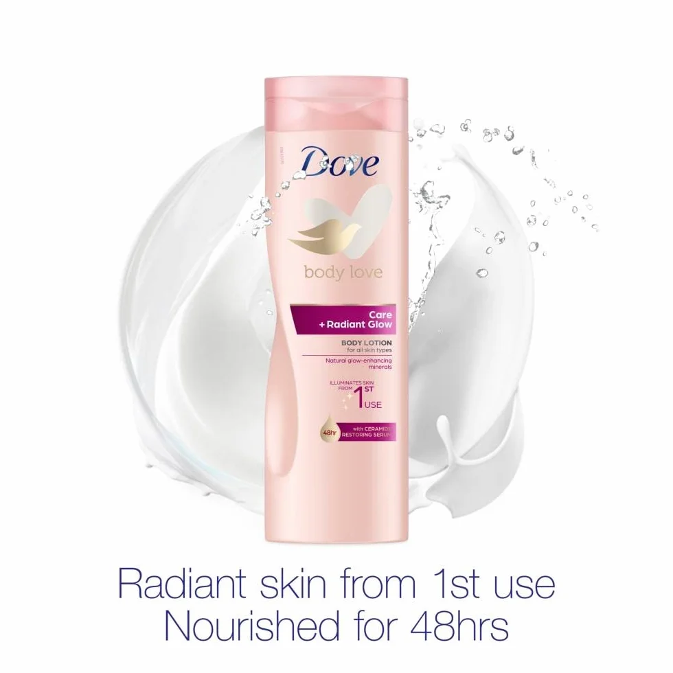 Dove Rozjaśniający krem nawilżający do ciała + promienny połysk z serum przywraca naturalne minerały i minerały do wszystkich rodzajów skóry, 400 ml