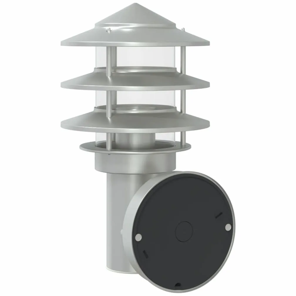 Lampy ścienne zewnętrzne, 2 sztuki, srebrne, stal nierdzewna, odporna na warunki atmosferyczne, IP44, z dyfuzorem PC, 15,5 x 15,5 x 28 cm, E27, maks. 60 W, do ogrodu, na taras, balkon, wjazd