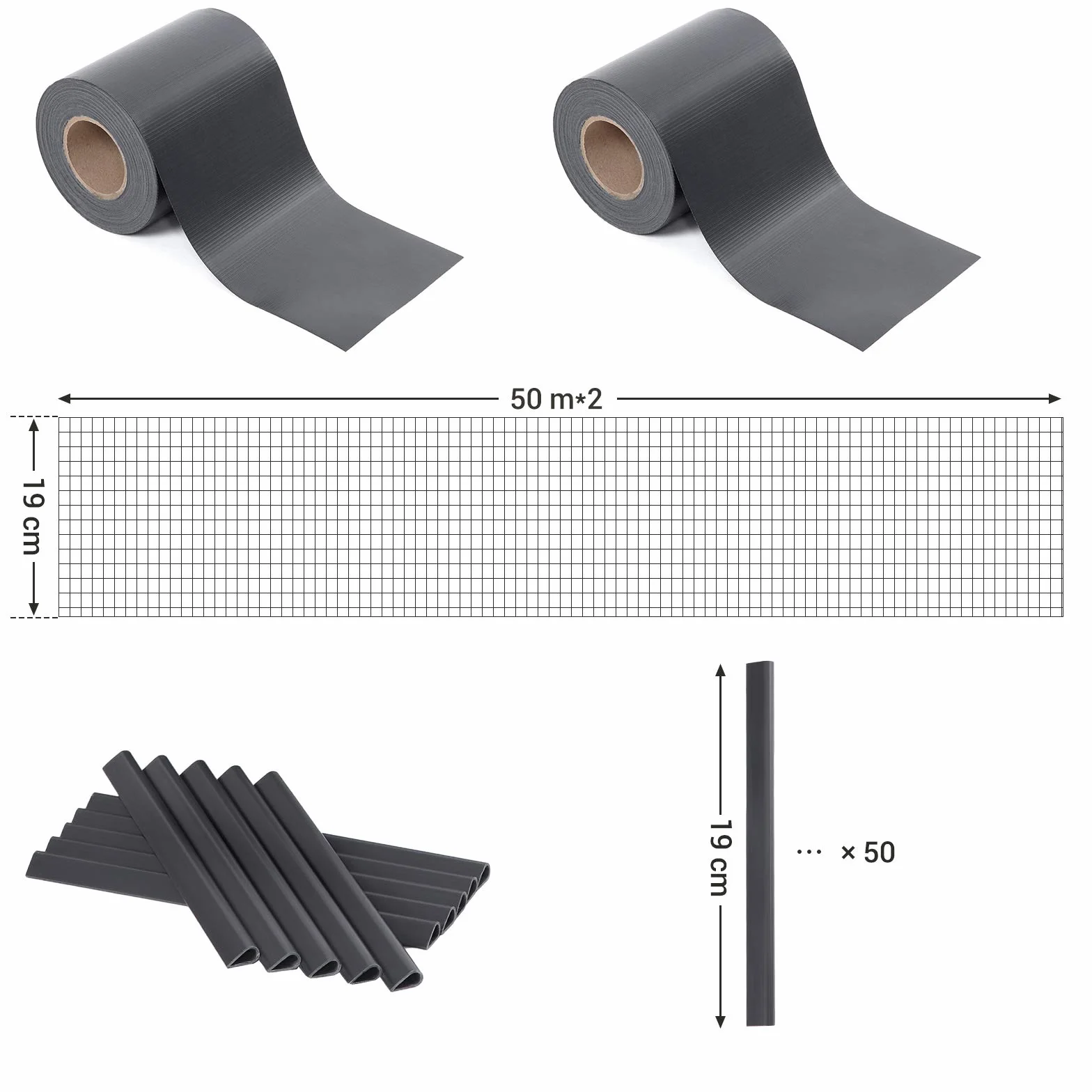 SONGMICS GPJ100GY, 100 m, PCW, ochrona przed wzrokiem, folia ogrodzeniowa, ochrona przed wiatrem, 2 rolki m x 19 cm, bardzo grube, z 50 x klipsami mocującymi, antracytowa