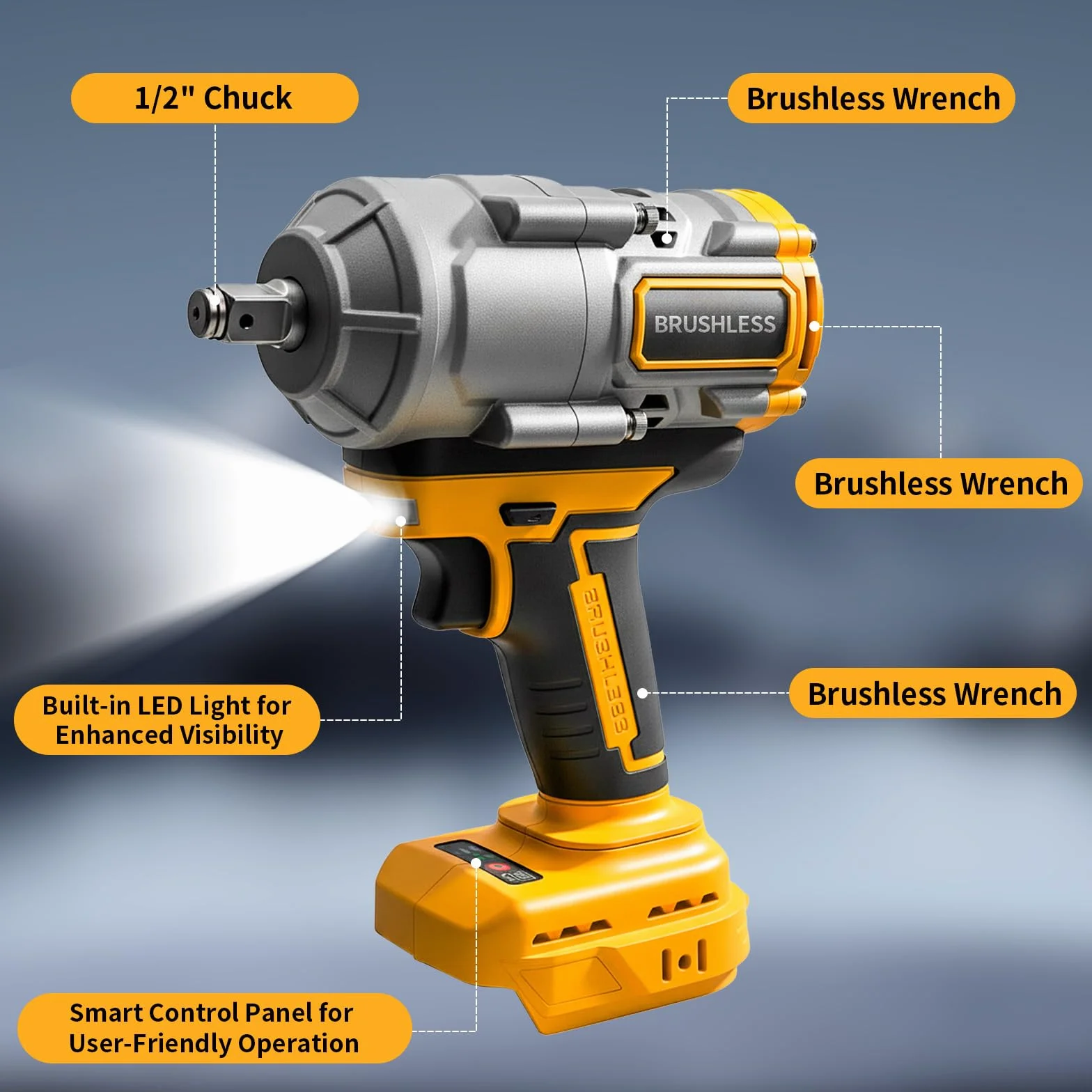 Akumulatorowa wkrętarka udarowa 1100 Nm kompatybilna z DeWalt 18 V/20 V – 1/2" bezszczotkowy klucz płaski z 7 kluczami nasadowymi do naprawy samochodów, wymiany opon i prac budowlanych (bez