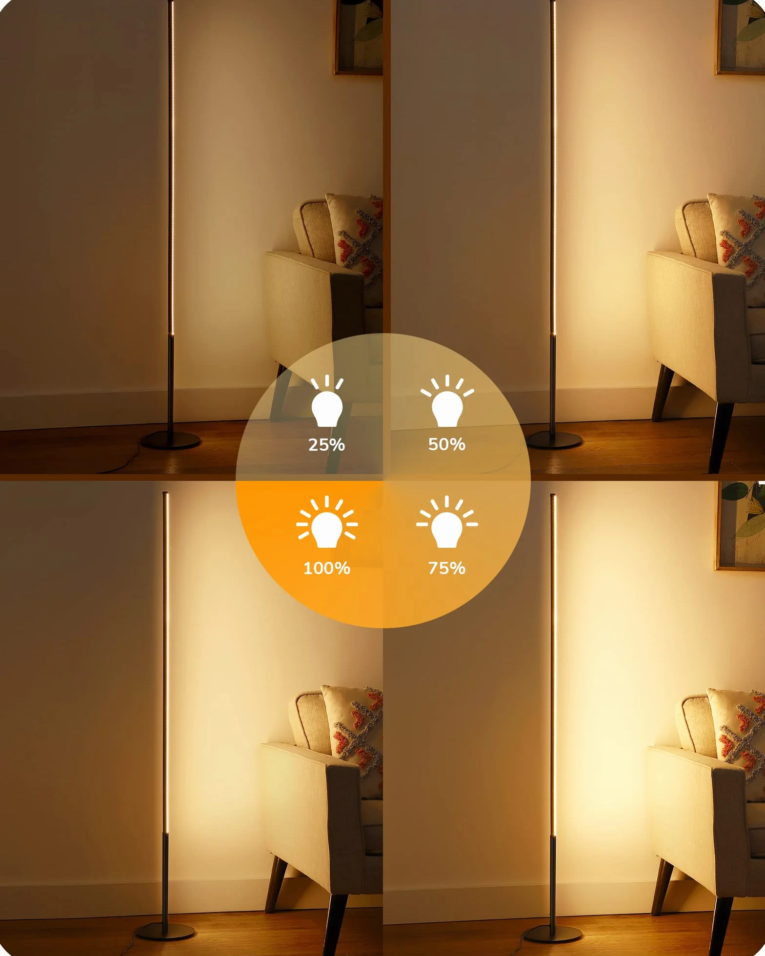 EDISHINE Lampa stojąca LED, 2 sztuki, ściemniana, minimalistyczna lampa narożna do salonu, nowoczesna lampa stojąca z przełącznikiem nożnym, 3000 K, ciepła biel, 146 cm, kolumna świetlna do sypialni