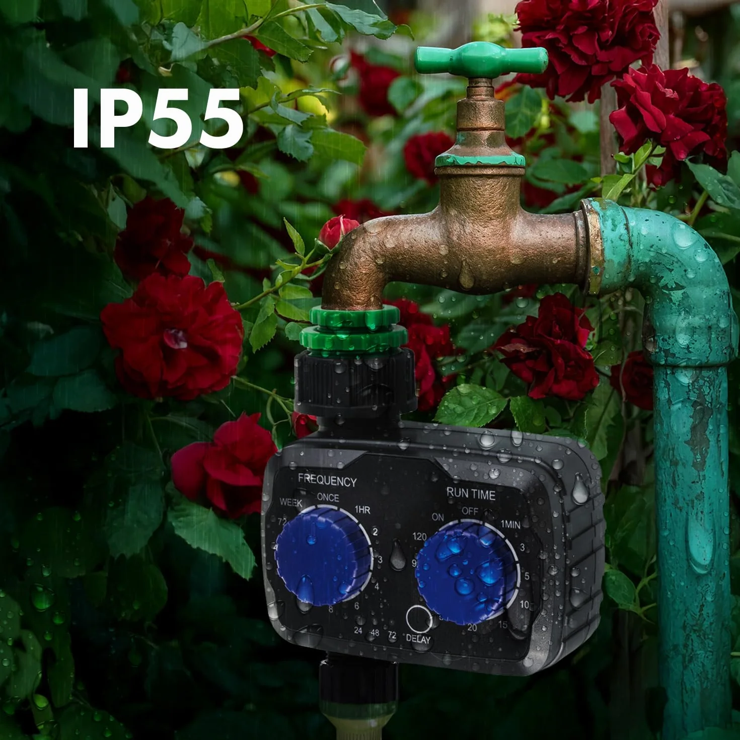 Green Blue Elektroniczny sterownik nawadniania IP55, regulowany czas i częstotliwość, zasilanie bateryjne