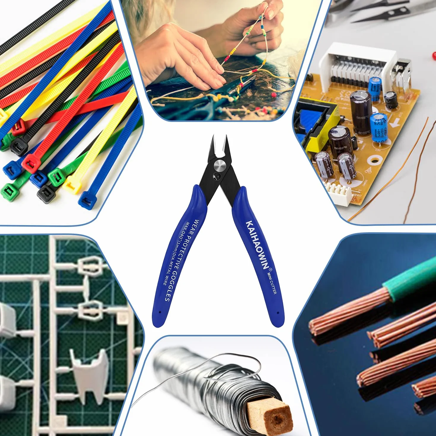 KAIHAOWIN 2 sztuki małych nożyc bocznych, 170 elektronicznych przecinaków do drutu, precyzyjne szczypce krawieckie, mini nożyce do cięcia drutu, do modelarstwa, rzemiosła, Schmmuck, niebieskie