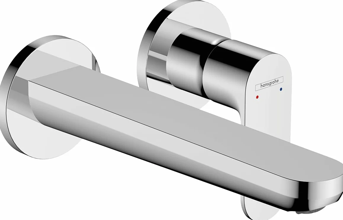 hansgrohe Bateria umywalkowa podtynkowa Rebris S, kran łazienkowy do montażu na ścianie z zestawem odpływowym, niezamykana, armatura łazienkowa, oszczędność wody, chrom