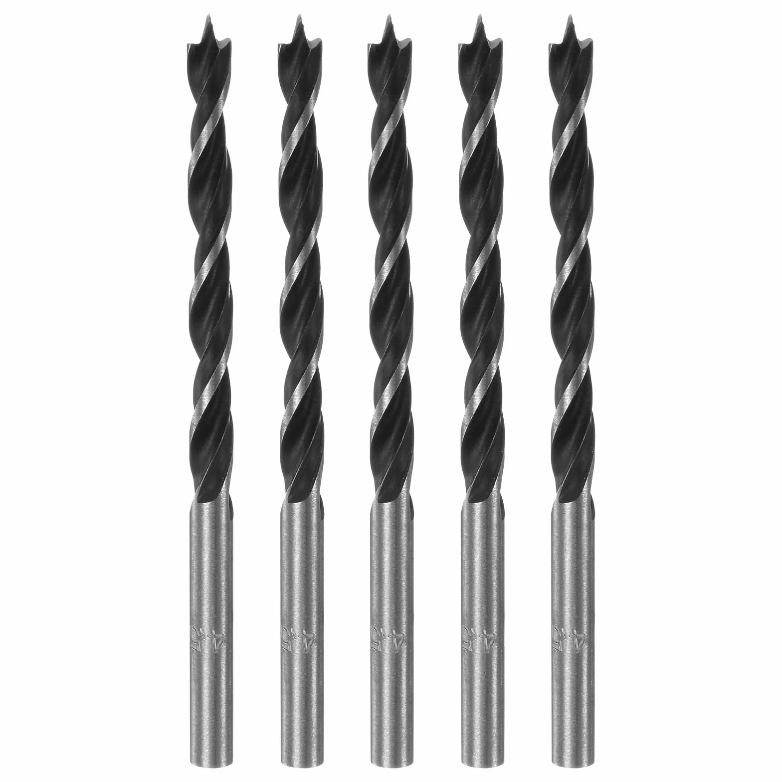 QUARKZMAN 5 szt. wierteł do brad-punktów, 4,5 mm (11/64") średnica prosta stal okrągła wiertło metryczne Brad Point 1,8" głębokość wiertła spiralne do drewna stolarskiego tworzywa sztucznego guma