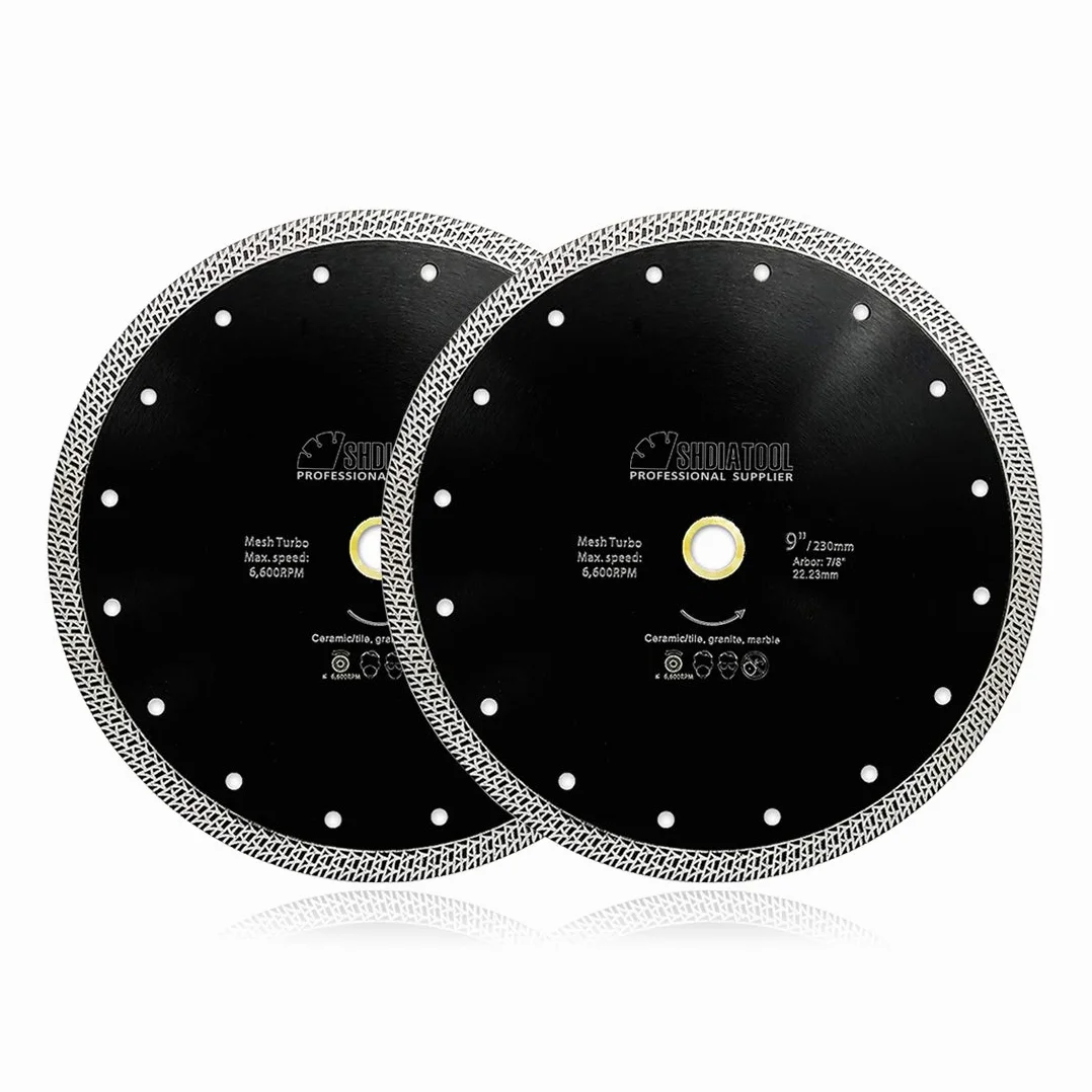SHDIATOOL Tarcza do cięcia diamentowego 2 szt. 9 cali / 230 mm ostrze piły z siatką turbo do płytek porcelanowych ceramicznych granitowych marmuru