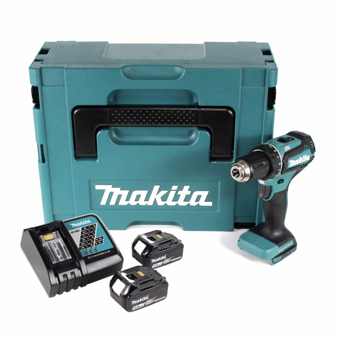 Makita DDF 485 RFJ 18 V wiertarko-wkrętarka akumulatorowa z 2 akumulatorami 3 Ah + ładowarka w Makpac