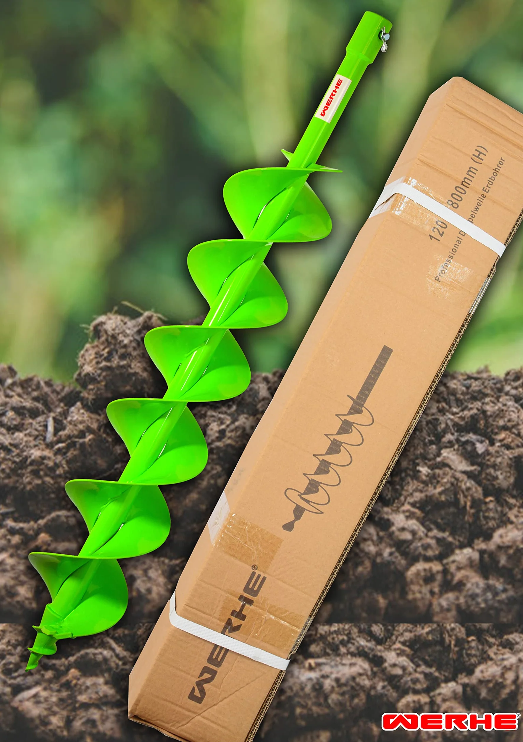 WERHE świder ziemny Ø 120 mm, podwójna spirala, adapter SDS Plus | lita stal, hartowany grot, do słupków ogrodzeniowych i sadzenia drzew, do gliny i piasku