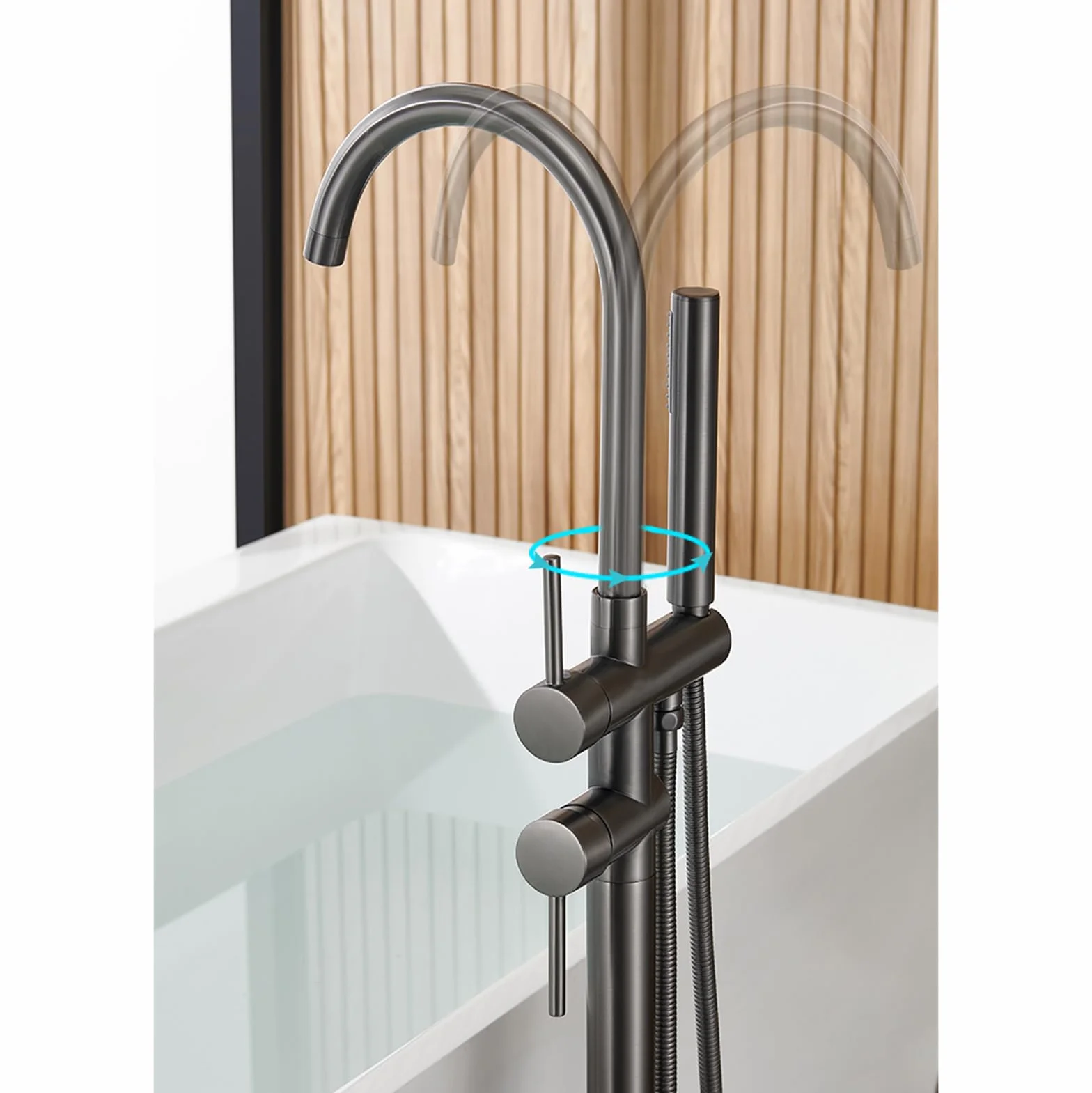 Wolnostojąca bateria wannowa montowana na podłodze, obracana o 360°, połączenie ścienne do ciepłej i zimnej wody, mosiądz, nowoczesny design, stylowa bateria łazienkowa