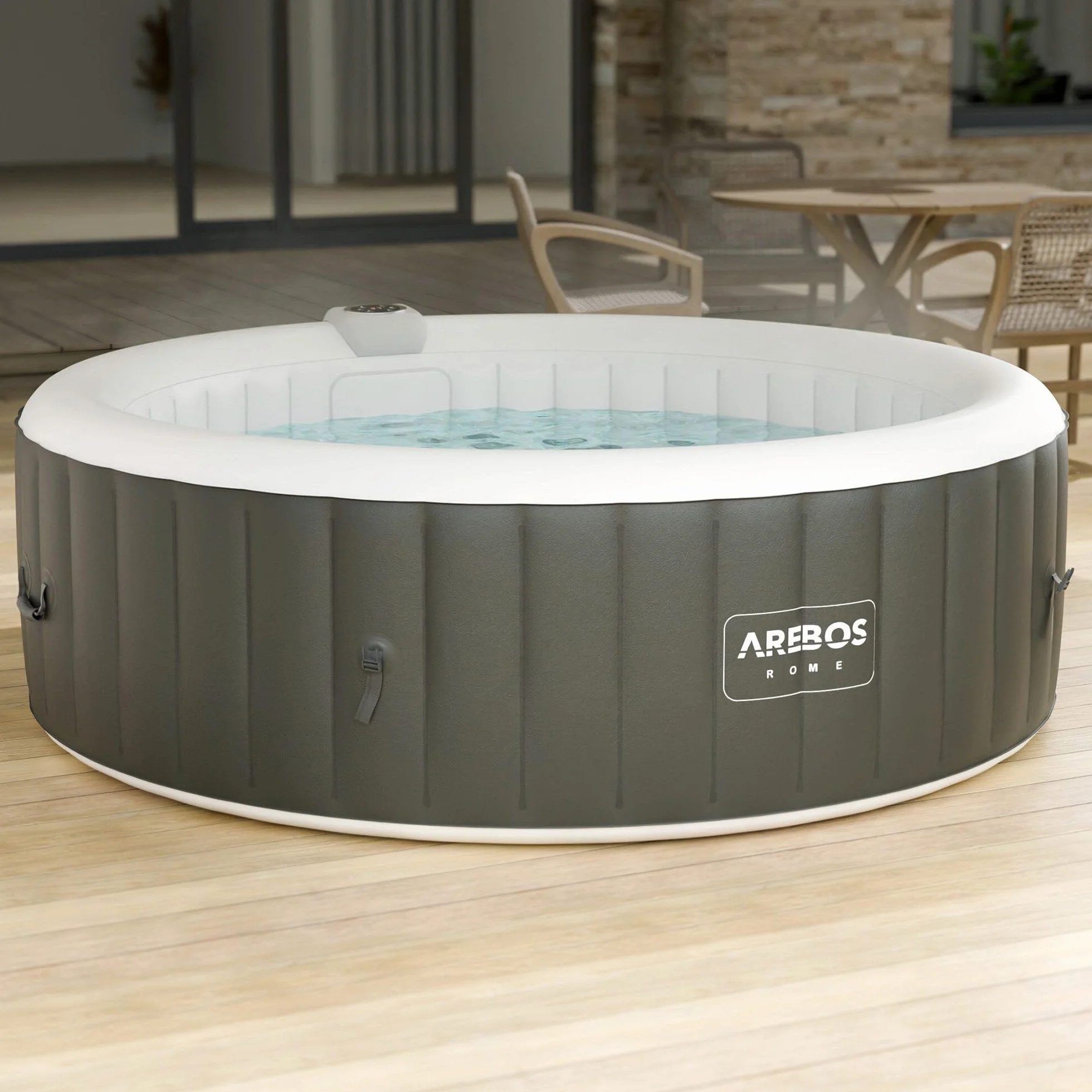 Arebos Nadmuchiwane Spa 6 Osób 208 cm Okrągły 130 Dysz Masujących 1000 Litrów z Ogrzewaniem