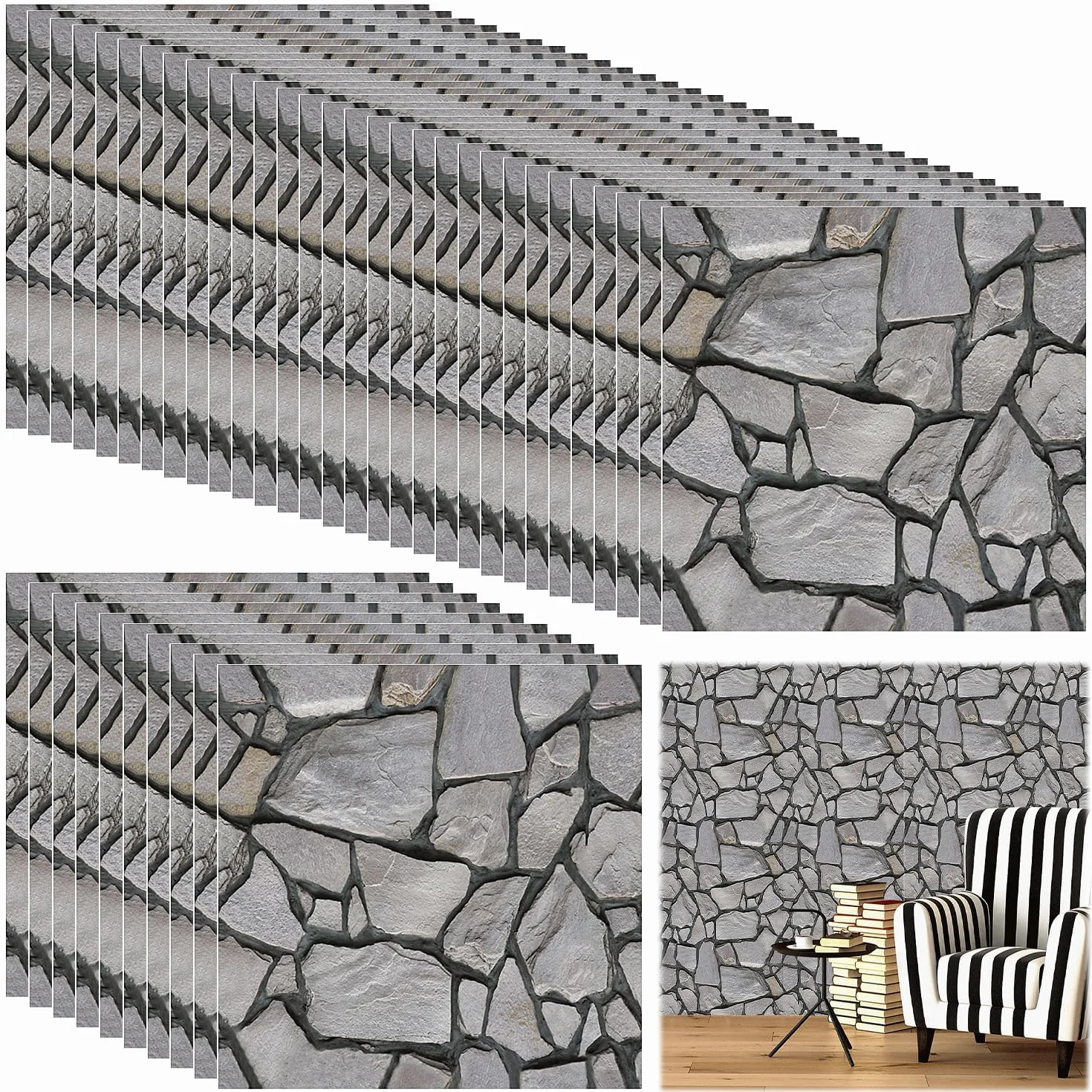 XMSZQU 40 sztuk tapet o wyglądzie kamienia, 30 x 30 cm, wodoszczelna tapeta z PCW, panele ścienne 3D o wyglądzie kamienia, samoprzylepne, panele ścienne do drzwi ściennych, sypialni, kuchni