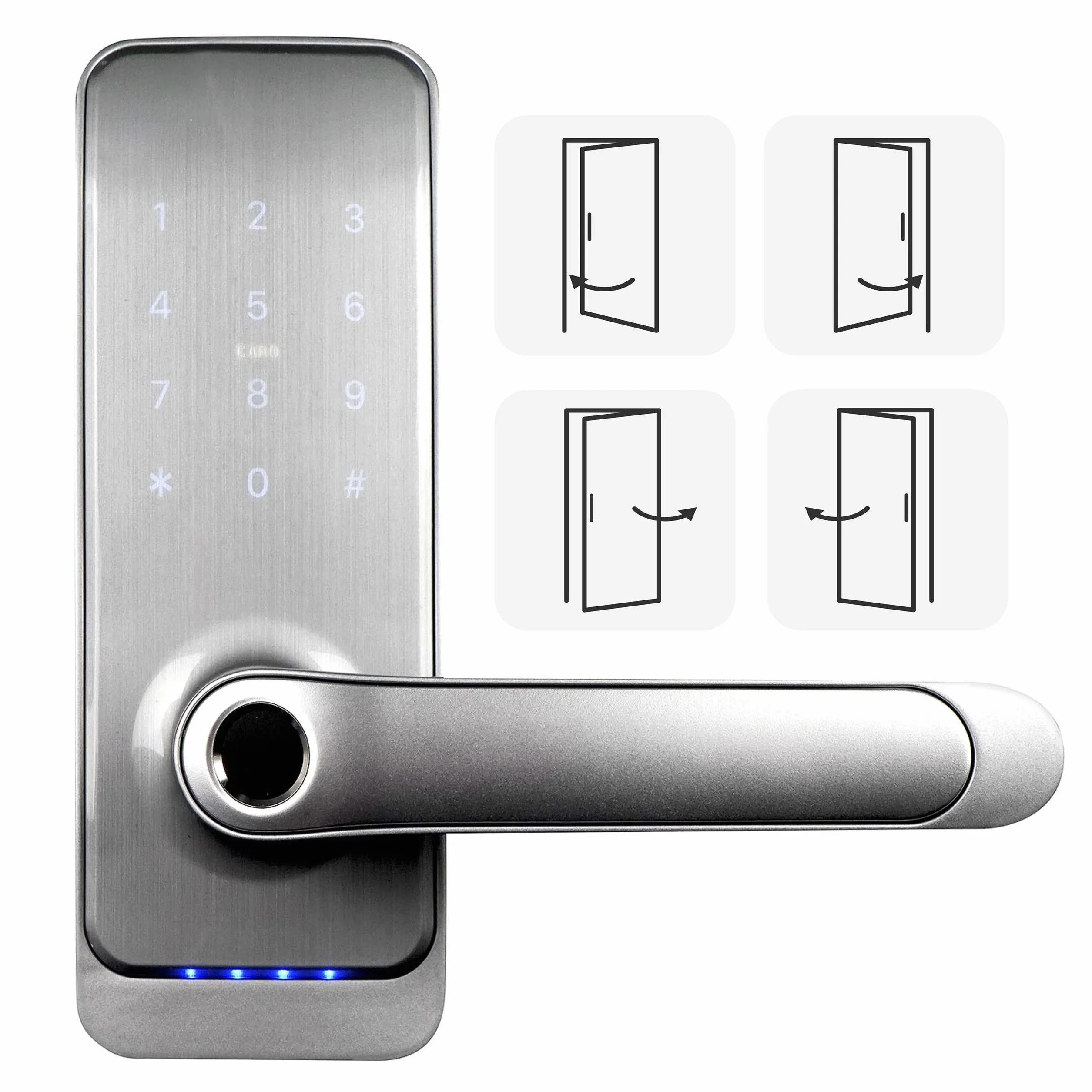 EURA ELH-01H4 inteligentny zamek do drzwi z uchwytem, zamek kodowy, czytnik zbliżeniowy 13,56 MHz, czytnik biometryczny, aplikacja TTLock/TTHotel, IP65, uniwersalny odstęp rygli, biały