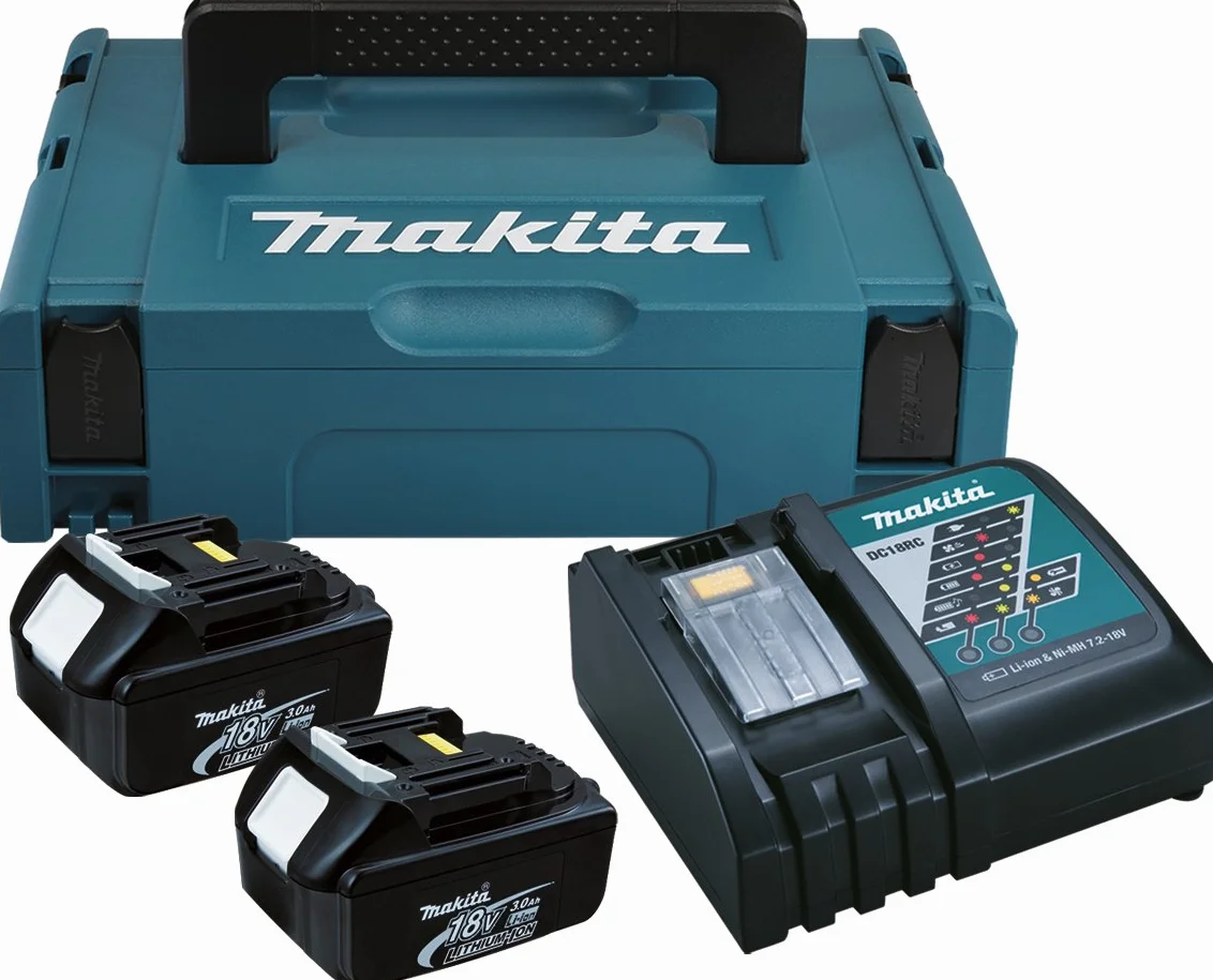 Makita 196693-0 zestaw zasilania z 2 bateriami (3 Ah), ładowarką i obudową