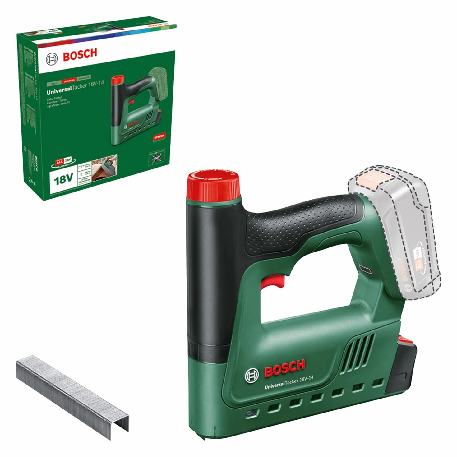 Bosch Universaltacker 18V-14 Zszywacz, Czarny/Zielony, Do 14 mm