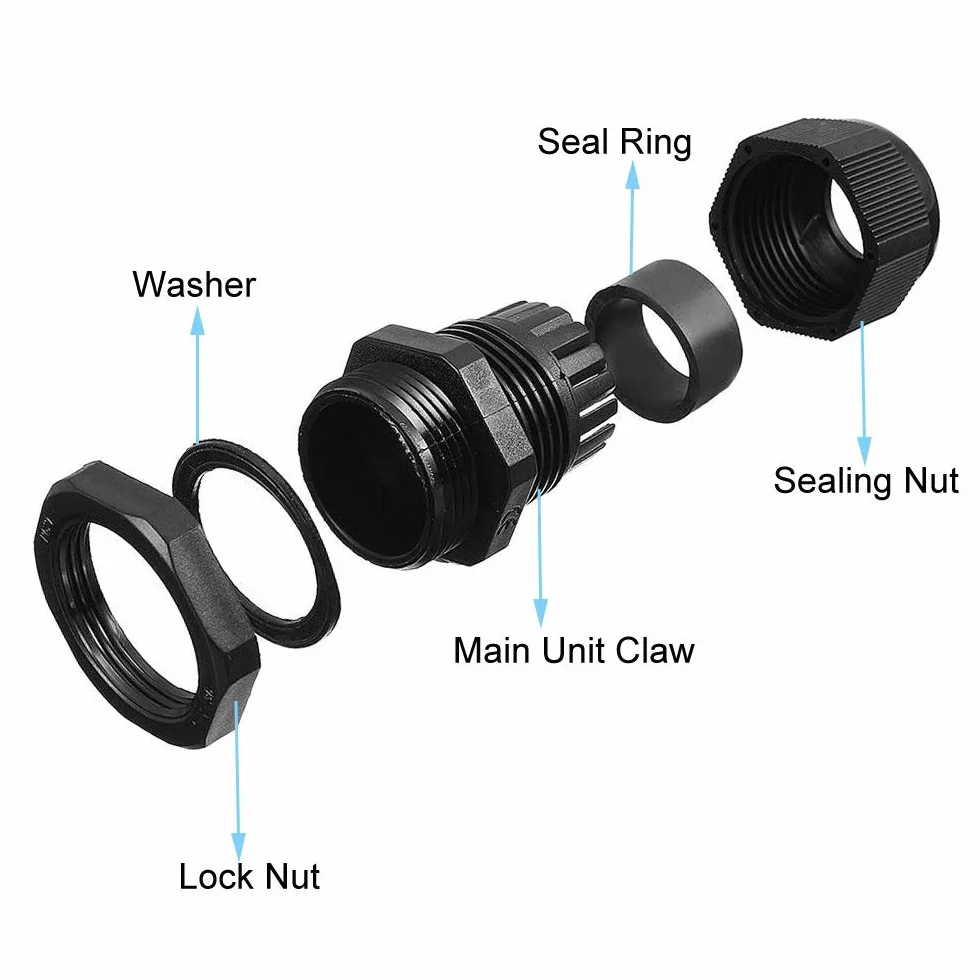 25 sztuk Premium Nylon PG13.5 Dławiki kablowe, 6 ~ 12 mm regulowane wodoszczelne złącza kablowe IP68, wodoodporne złącza kablowe z uszczelkami (czarny)