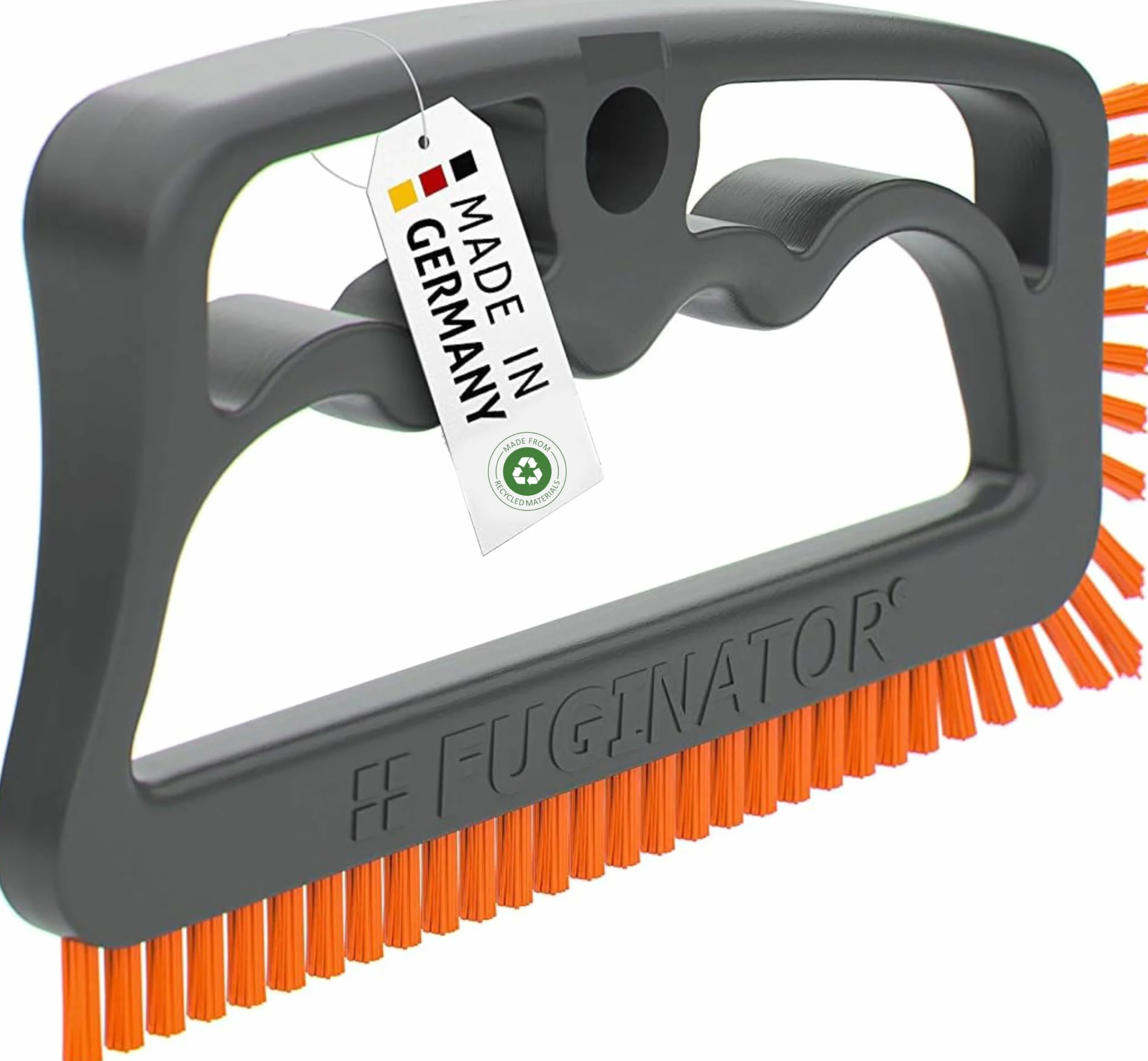 FUGINATOR® Szczotka do fug szaro-pomarańczowa szczotka do czyszczenia fug w łazience, toalecie, kuchni do czyszczenia płytek ściennych i podłogowych – poręczna szczotka do fug i płytek