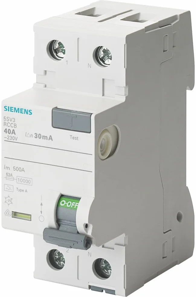 Siemens 5SV – wyłącznik nadprądowy clase-a 2-biegunowy 40 A 100 mA 70 mm