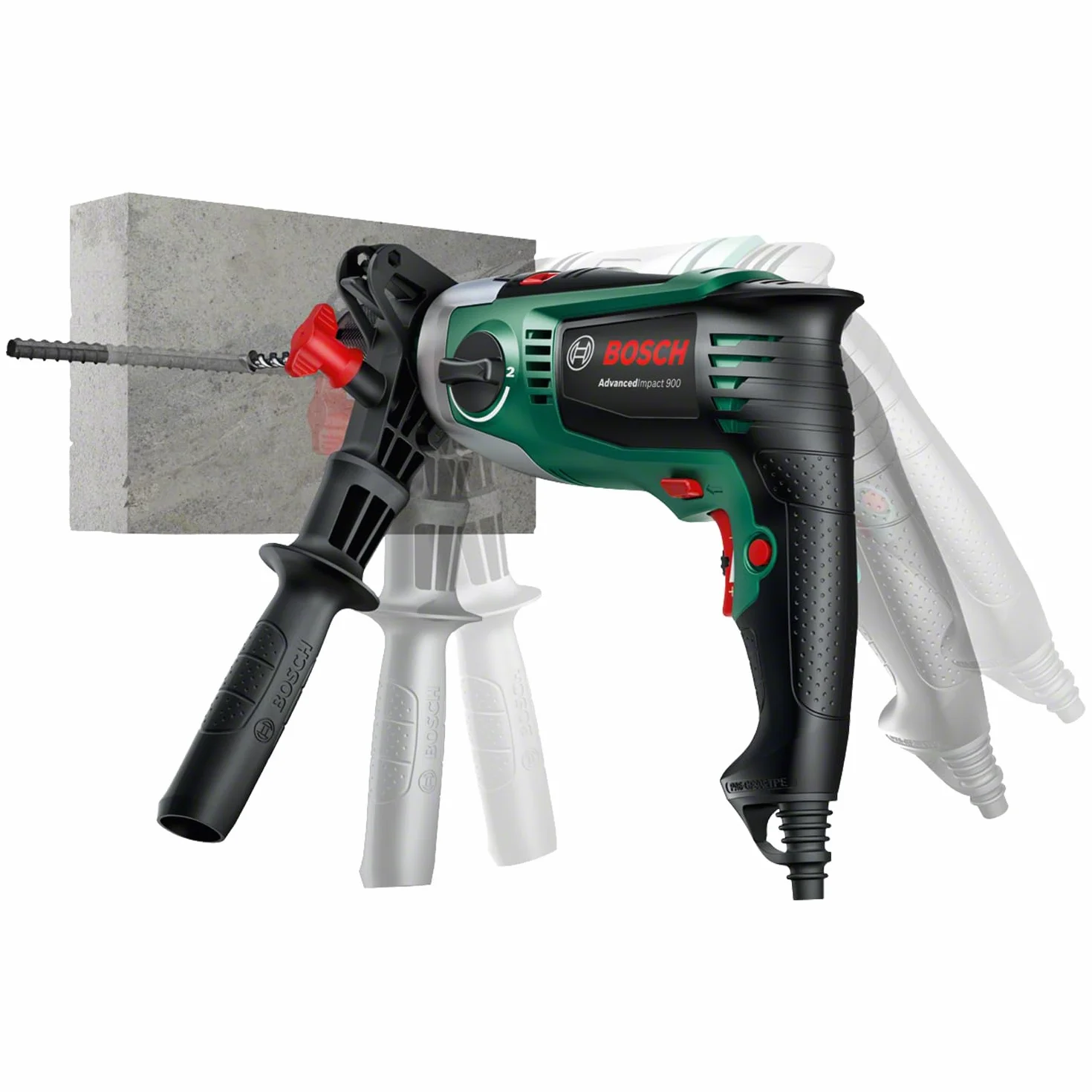 Bosch wiertarka udarowa AdvancedImpact 900 (dodatkowy uchwyt, ogranicznik głębokości, walizka, 900 W)