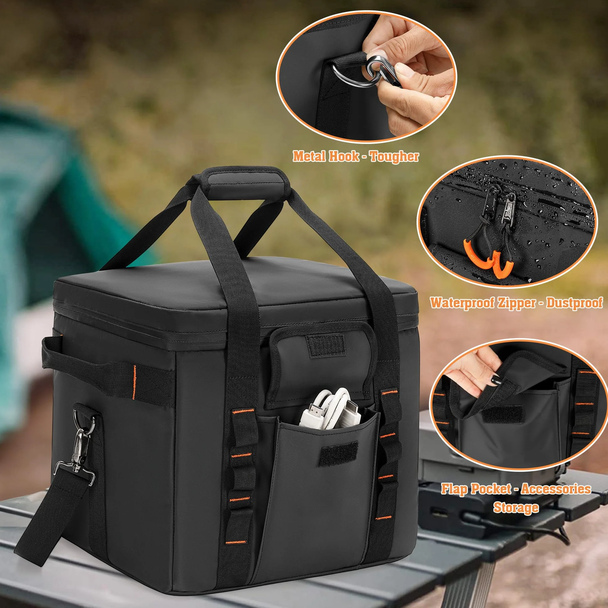 Trunab Odporna na wilgoć torba transportowa do Jackery Explorer 300/500/1000/1000 Pro ECOFLOW River2/River2 Pro/River2 Max, czarny