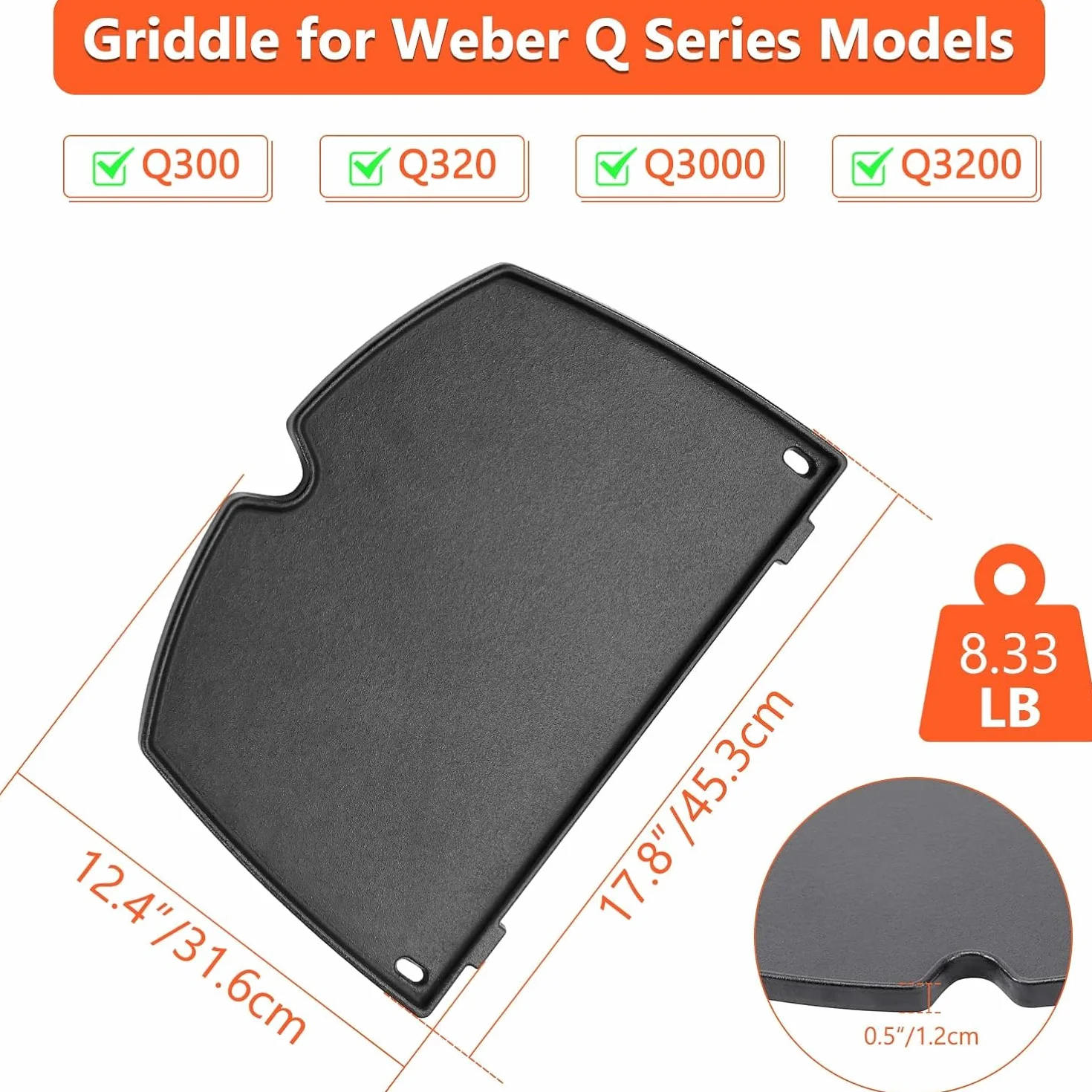 Weber Q300 Q320 Q3000 Q3200 żeliwna płyta grillowa GFTIME 6506