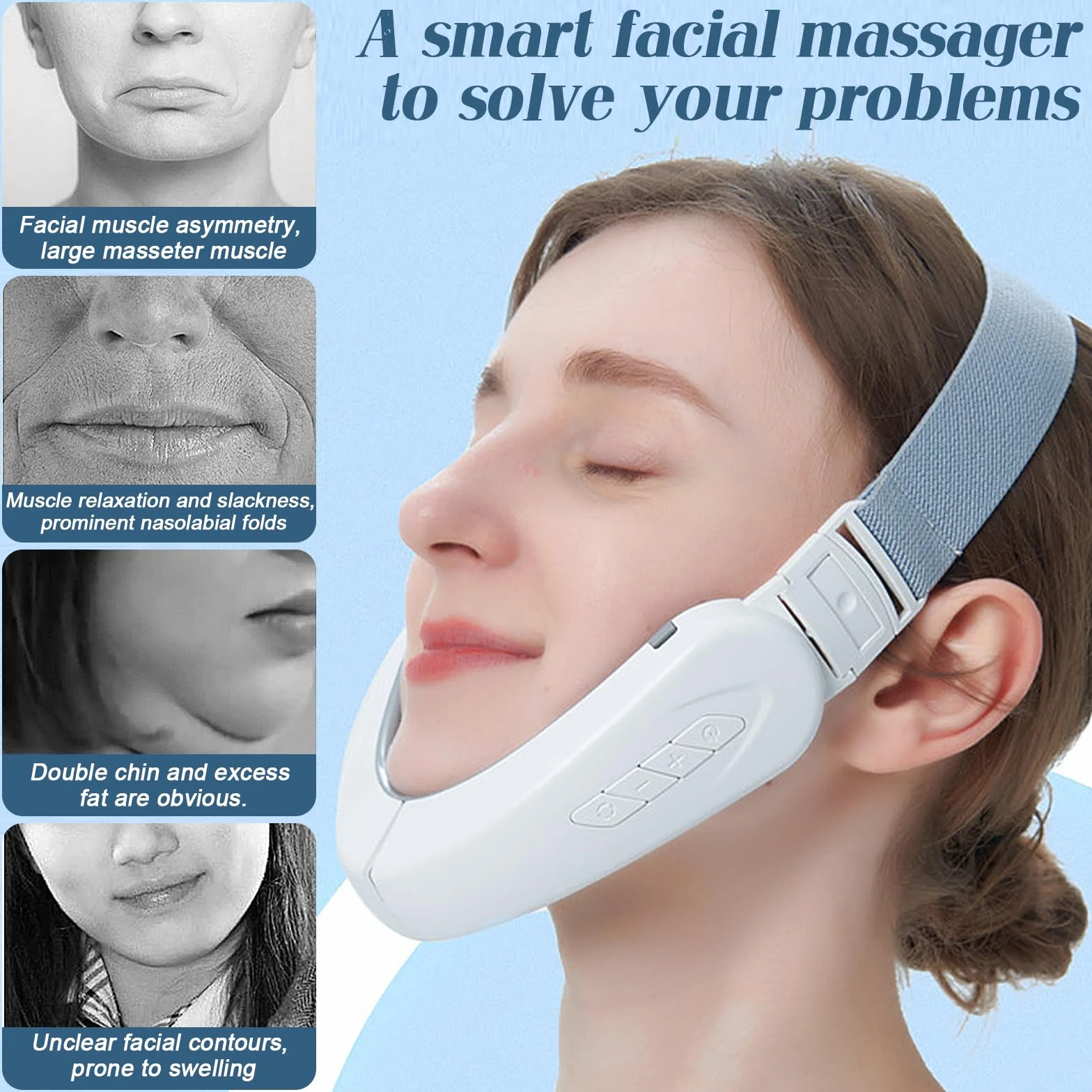 V-Face Shaping Masażer, urządzenie do liftingu twarzy, urządzenie do usuwania podwójnego podbródka, 12 intensywności, urządzenie do masażu twarzy EMS Jawline Trainer do usuwania obrzęków szczęki