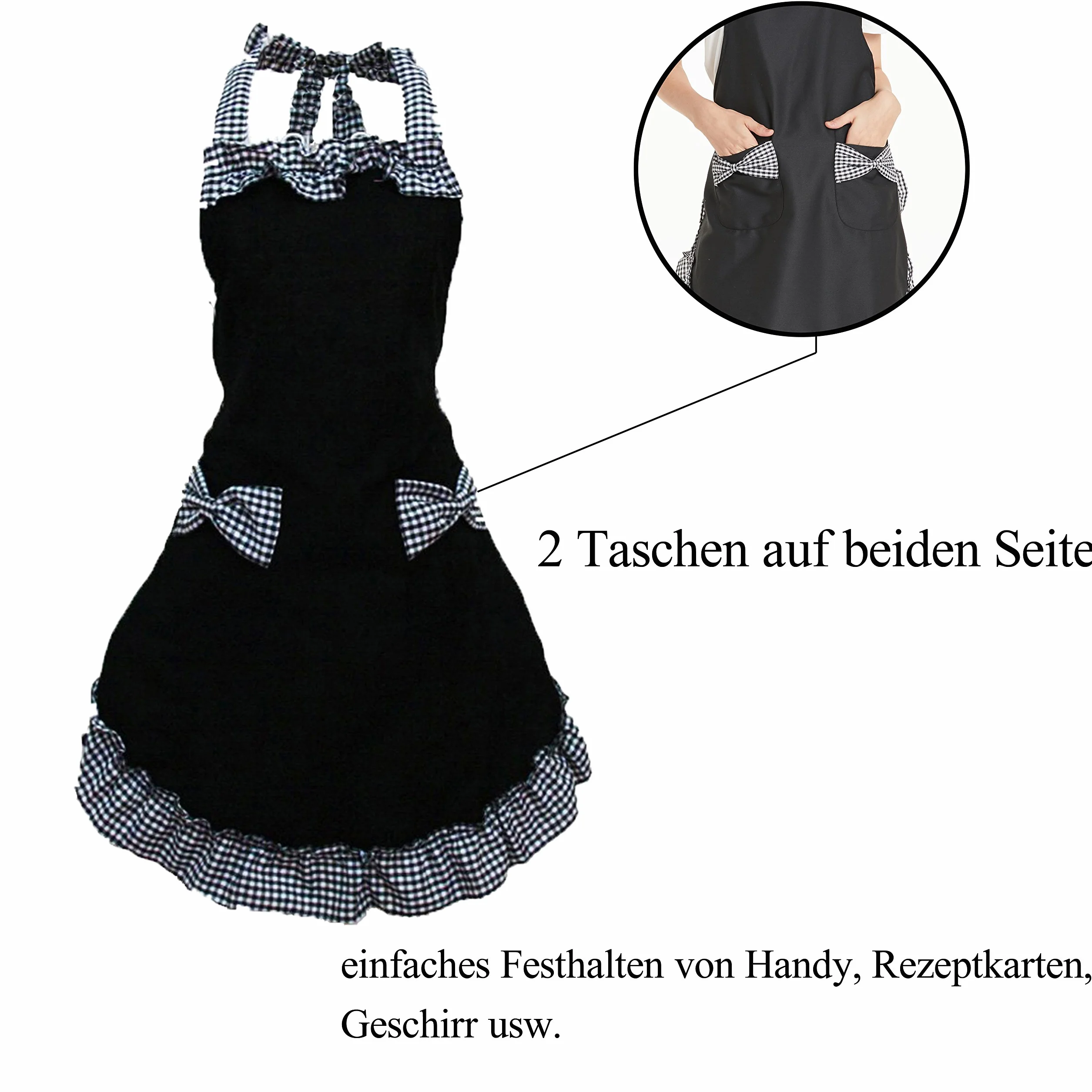 Damski Fartuch Kuchenny Vintage Frilly z 2 Kieszeniami Regulowany