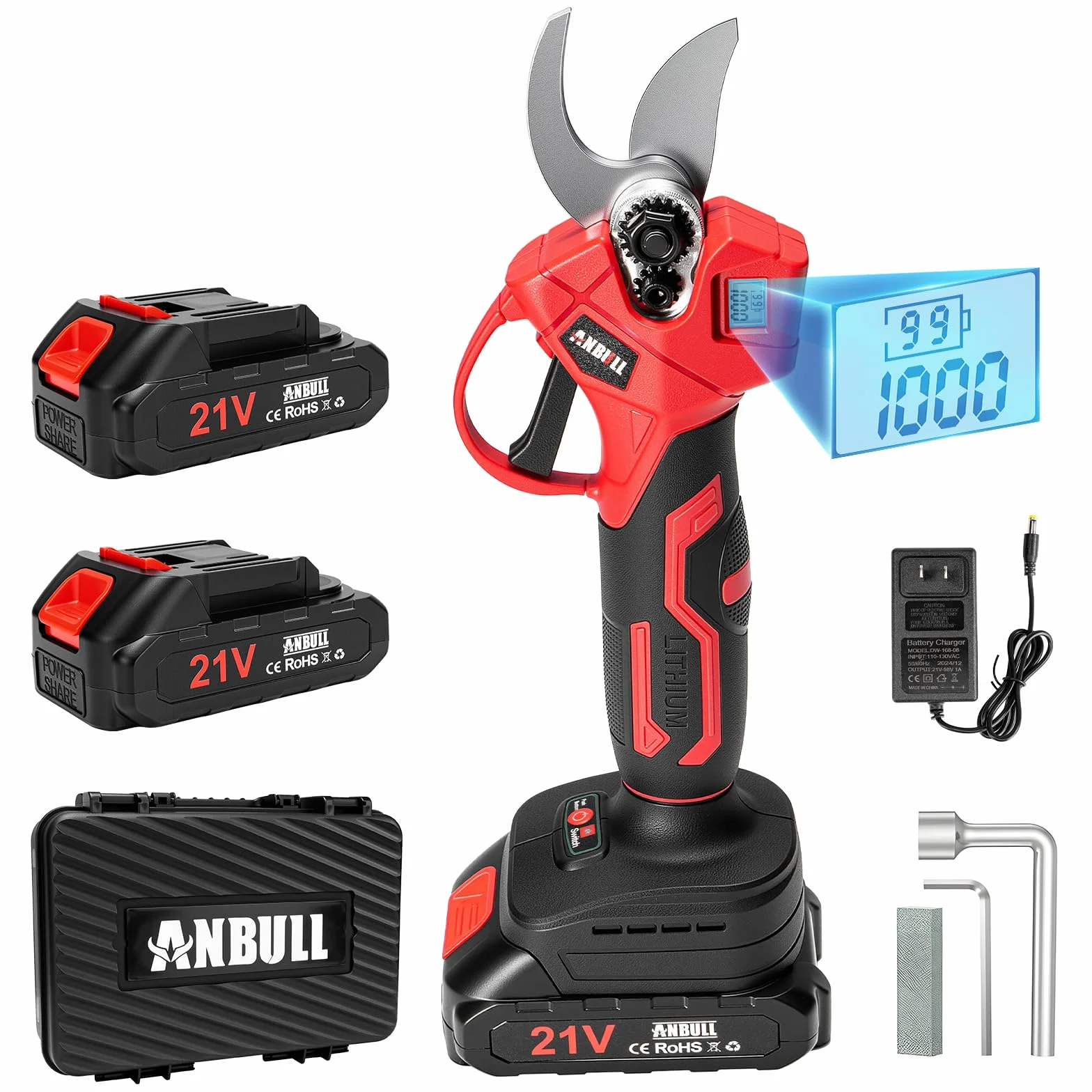 ANBULL Elektryczne nożyce do gałęzi 30 mm z 2 akumulatorami 2000 mAh