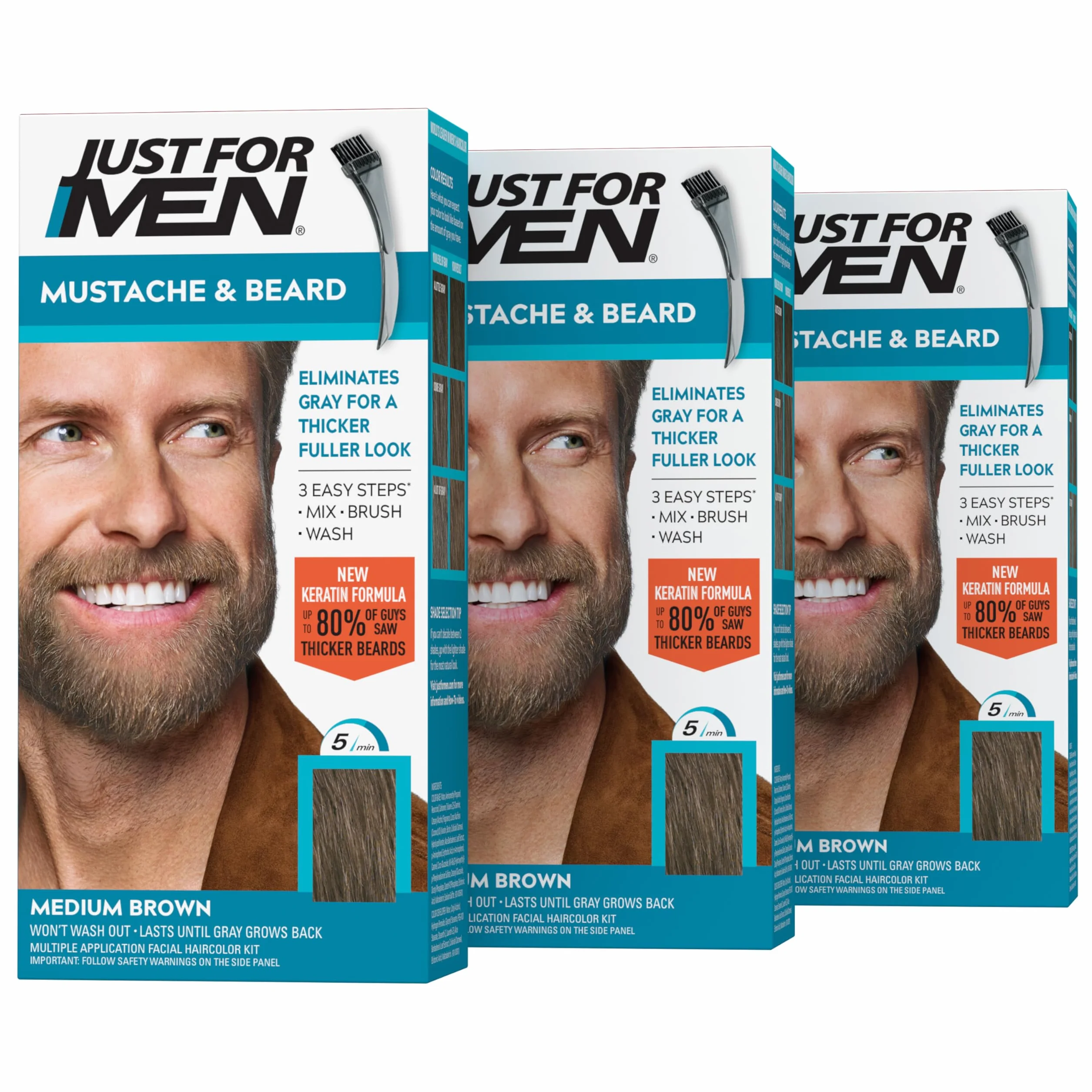 Just for Men Brush w kolorze żelu Mustache & Beard Medium Brown M-35 1 zestaw (Pac...