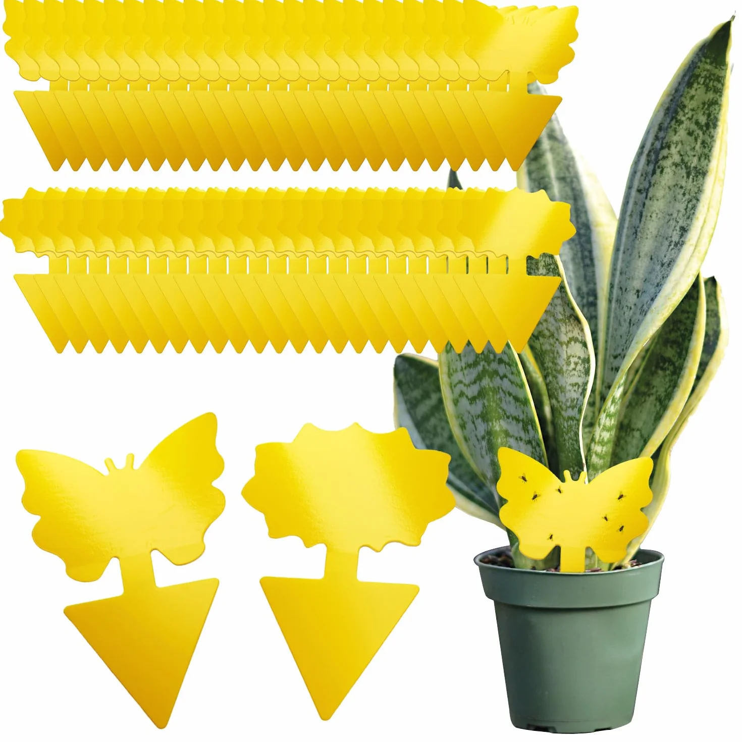 com-four® 50 zóltych pulapek na ziemiórki, muchy i mszyce – nietoksyczne pulapki klejowe do roslin – ksztalt kwiat i motyl (50 pulapki na muchy zólte)