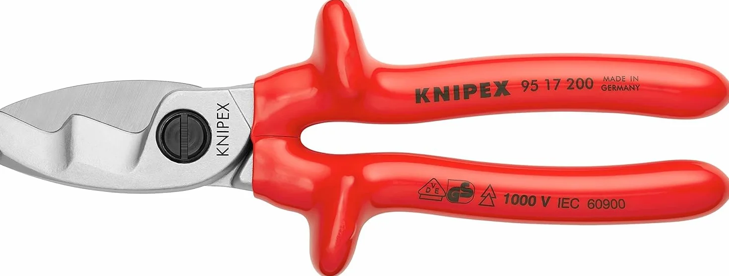 KNIPEX Nożyce do kabli z podwójnym ostrzem chromowany izolowane zanurzeniowo wg VDE 200 mm, 95 17 200