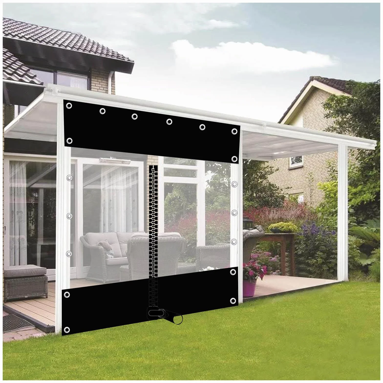 Pergola Przezroczysta Plandeka PCW Boczne Panele Zamek Błyskawiczny Wodoodporna