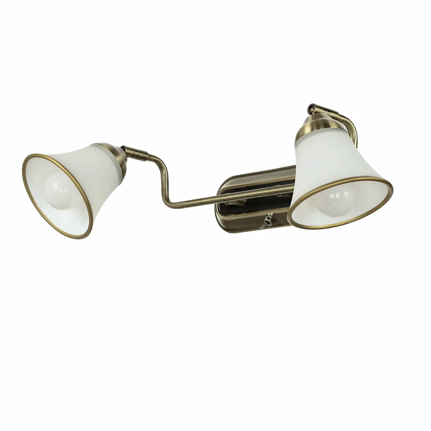 Lampa ścienna łazienkowa regulowana z przełącznikiem, oświetlenie lustra, secesyjne, obrotowe, brąz, niskie odblaski, szkło, 2 żarówki, E14, W:42 cm, kinkiet lustro