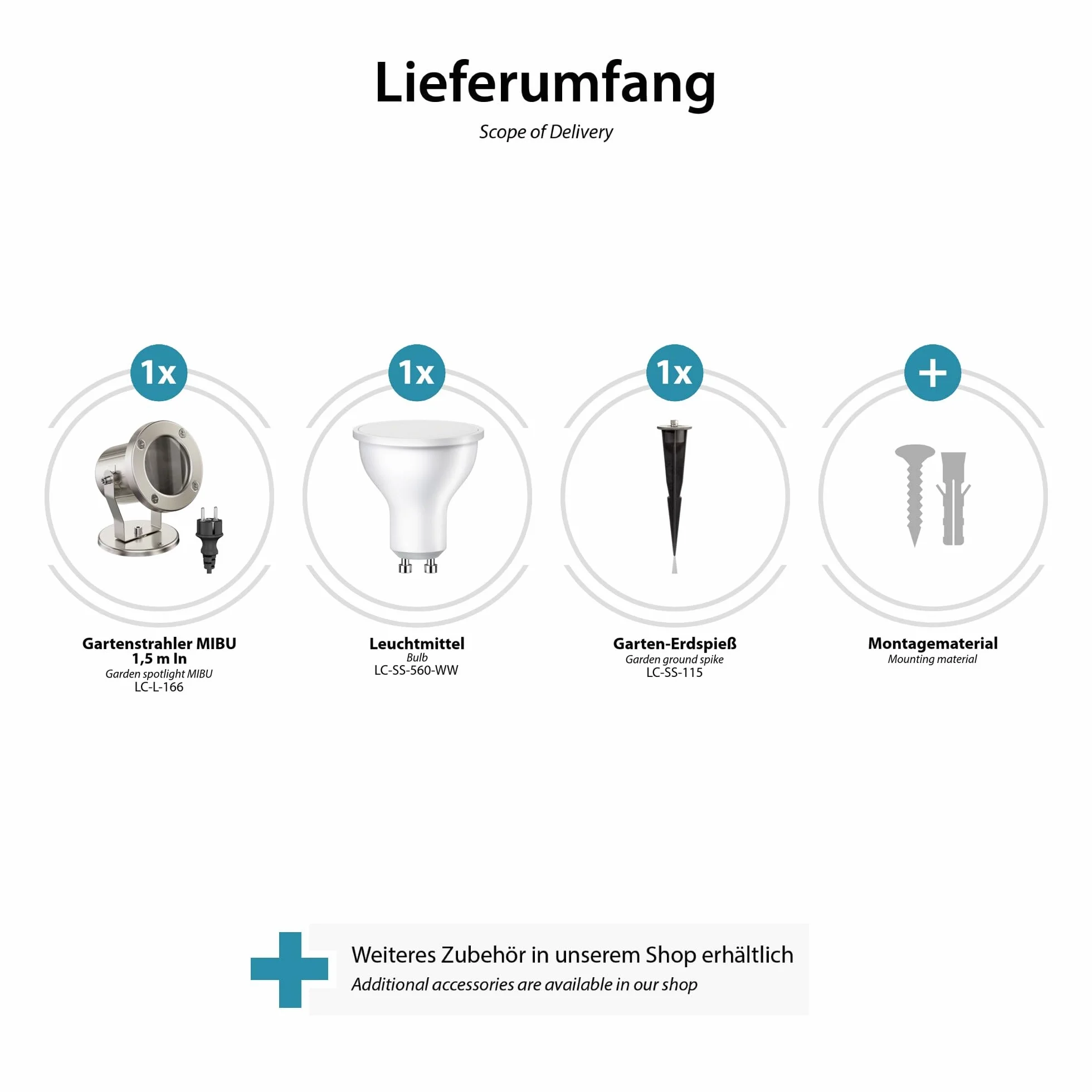 ledscom.de Reflektor ogrodowy LED MIBU z szpikulcem do montażu na zewnątrz, stal nierdzewna, wraz z żarówką GU10 6,826W 630lm 100° ciepło-biały