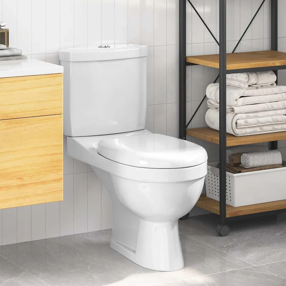 Ceramiczna toaleta ze spłuczką w kolorze białym, podwójna spłuczka, 3 lub 6 l, stojąca WC z lewym przyłączem wody, tylny odpływ, do łazienki i dla gości