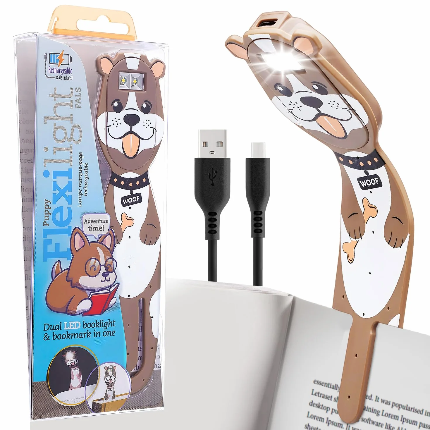 Flexilight Reachargeable lampka do czytania, 2 w 1, lampa do czytania z klipsem LED, latarka do książek dla dzieci i dorosłych, akcesoria do książek, prezent dla czytelników, miłośników książek.