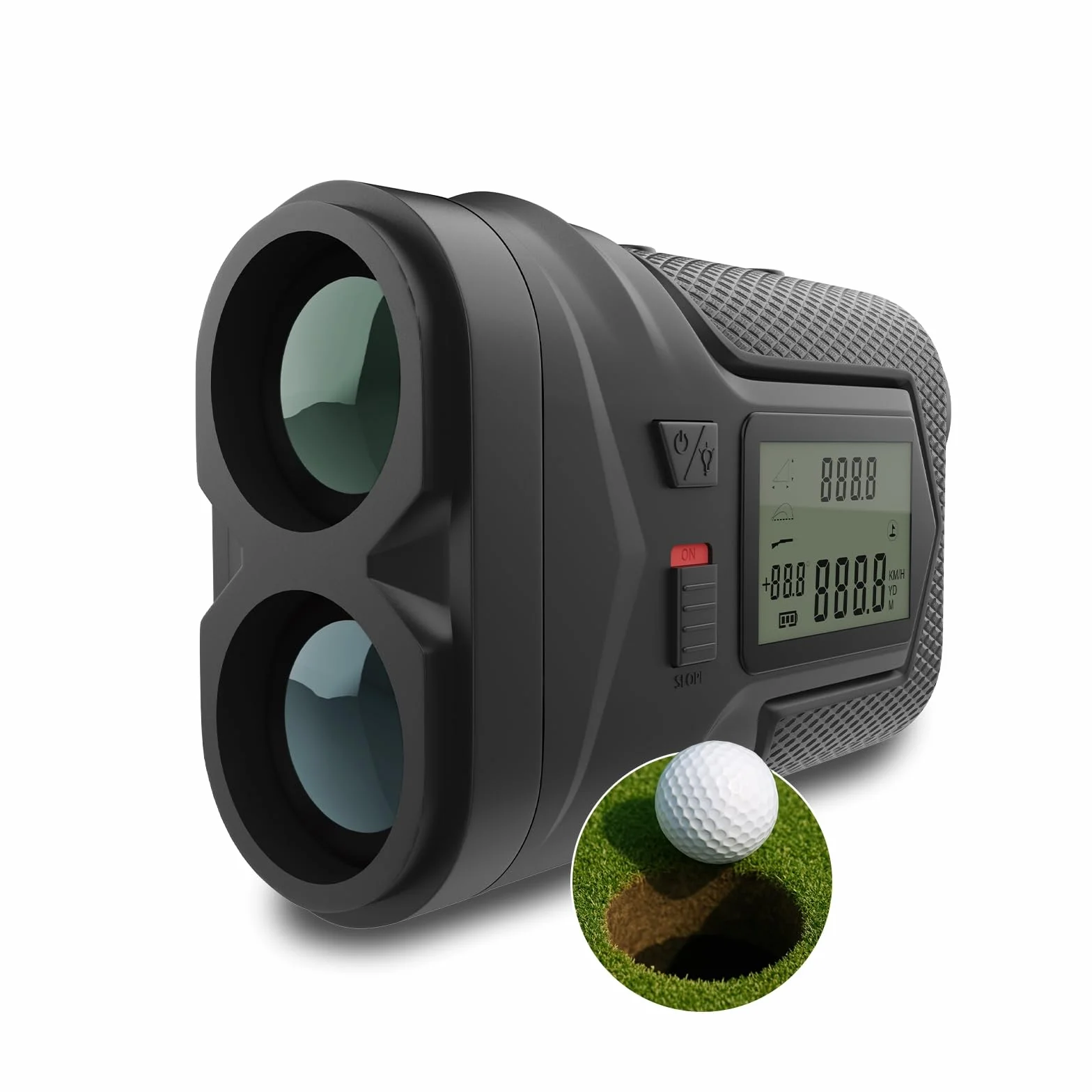 Dalmierz Golfowy 1097M z Funkcją Nachylenia On/Off firmy WanderS – Dalmierz Laserowy z Blokadą Flagi, Wibracjami, 6x Powiększeniem, Trybem Turniejowym, Wyświetlaczem Bocznym, Ładowaniem USB-C