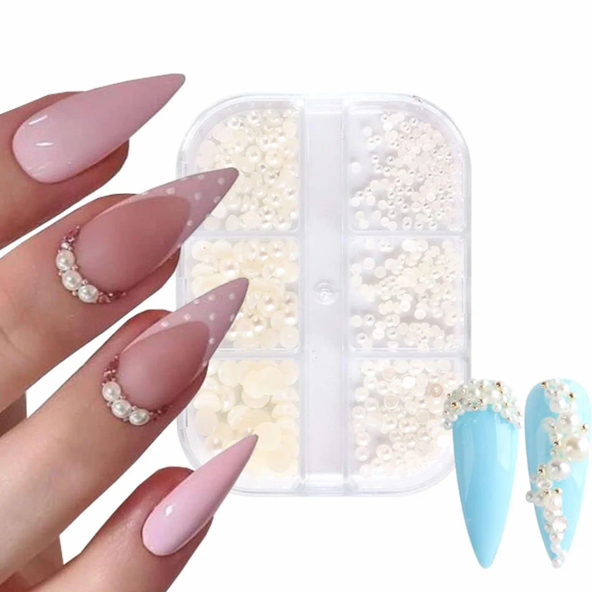 Nailart koraliki do paznokci, 0,3-3 mm, złote srebro, mini kawior, kamienie stras, białe beżowe, mini paznokcie, mikroperły, dekoracja do paznokci
